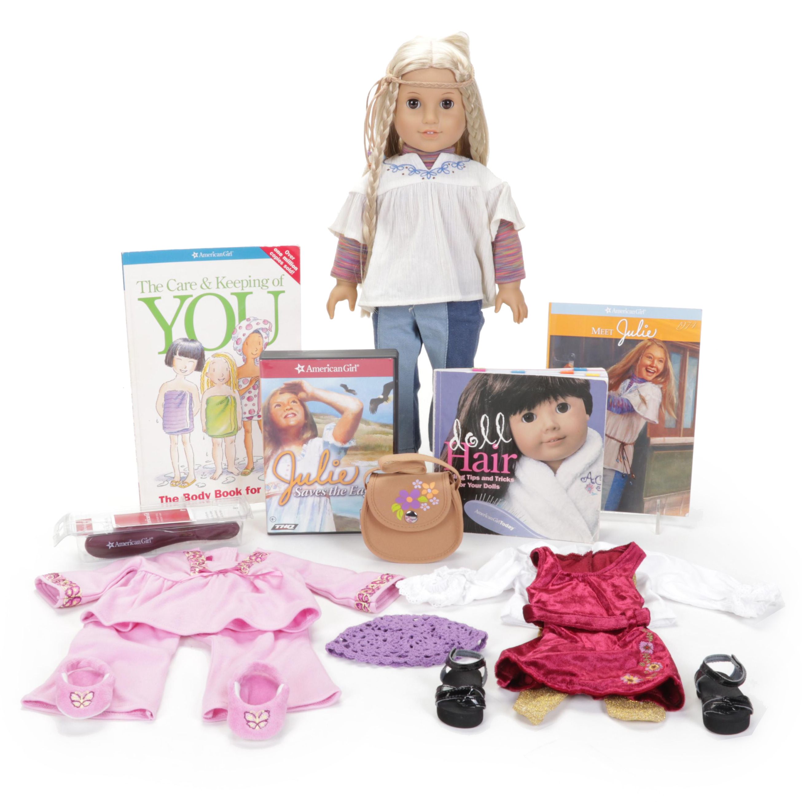 American Girl "Julie" Doll With Clothing, PC Game and "The Body Book For Girls"