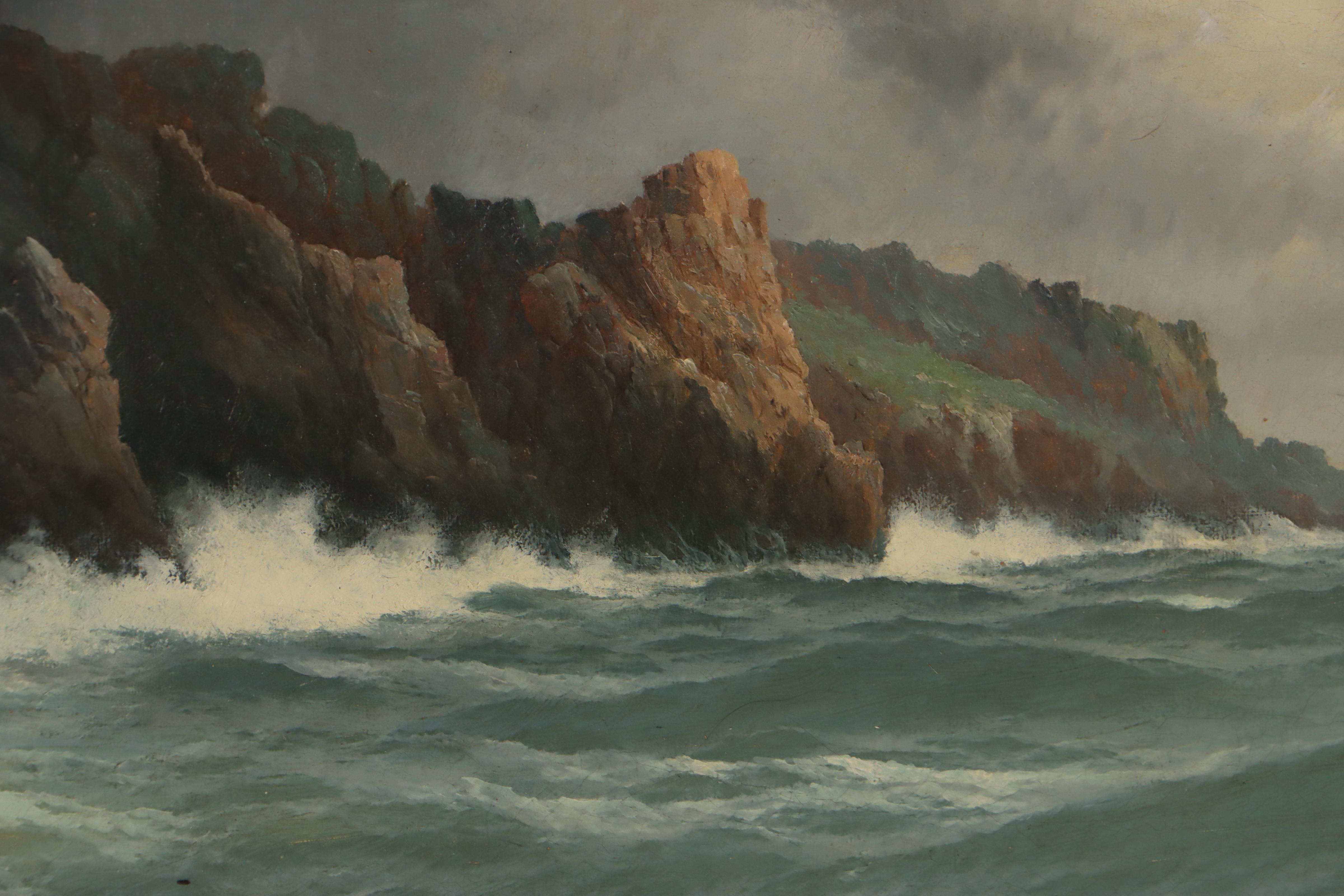 David James Coastal Landscape Oil Painting "Land's End," 1881
