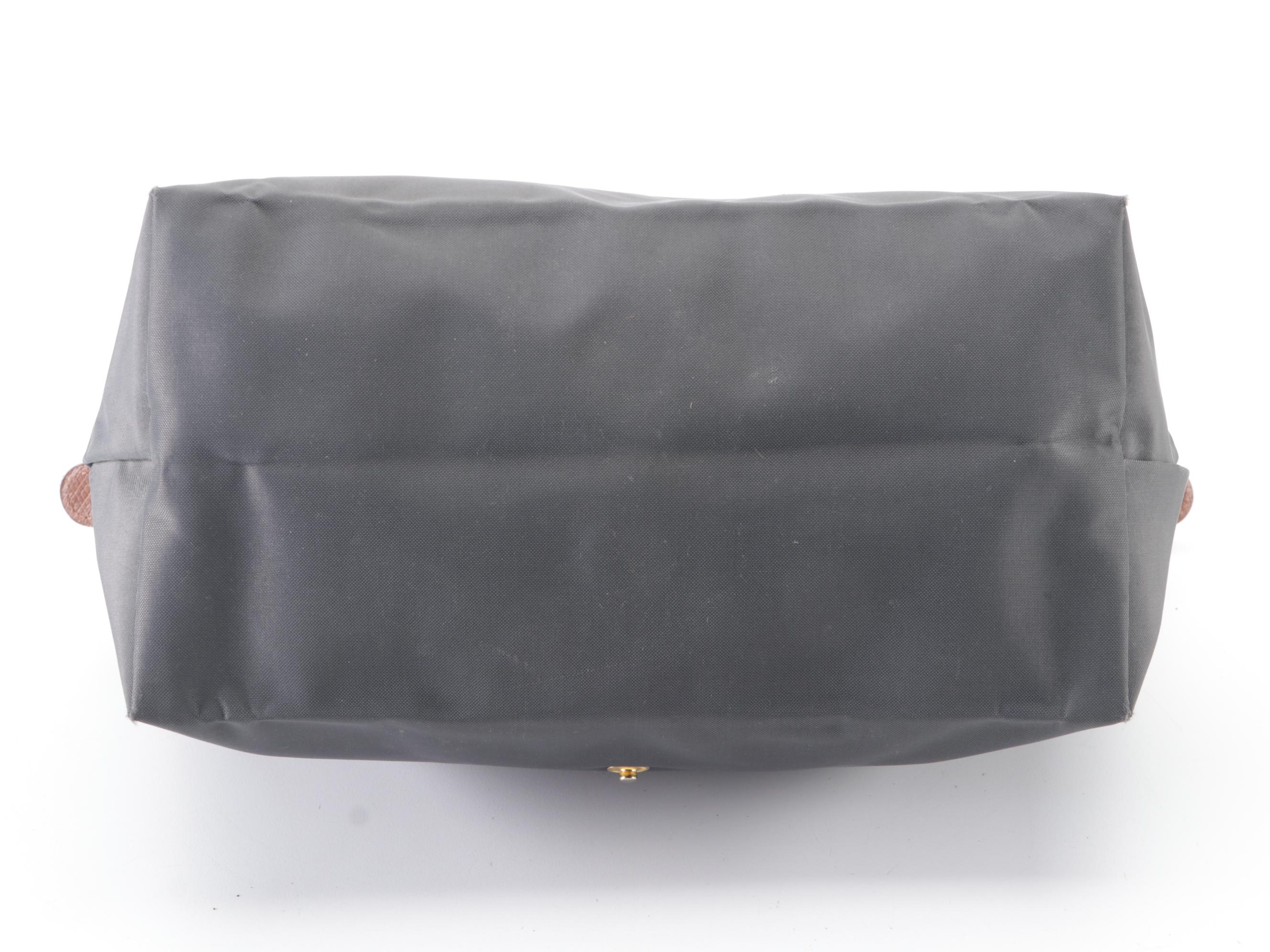 Longchamp Le Pliage Small Foldable Tote Bag in Gray Nylon Canvas and Leather