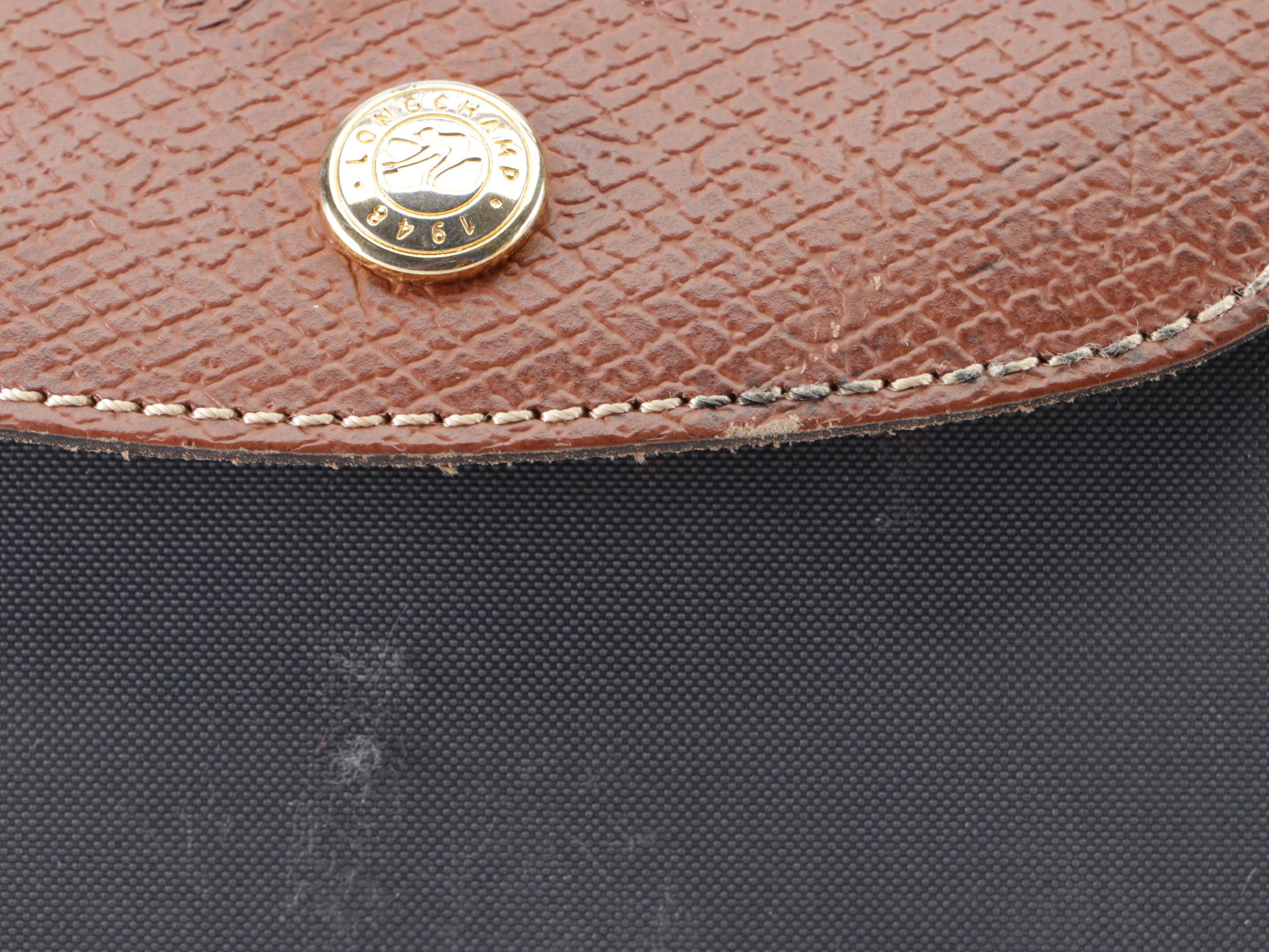 Longchamp Le Pliage Small Foldable Tote Bag in Gray Nylon Canvas and Leather