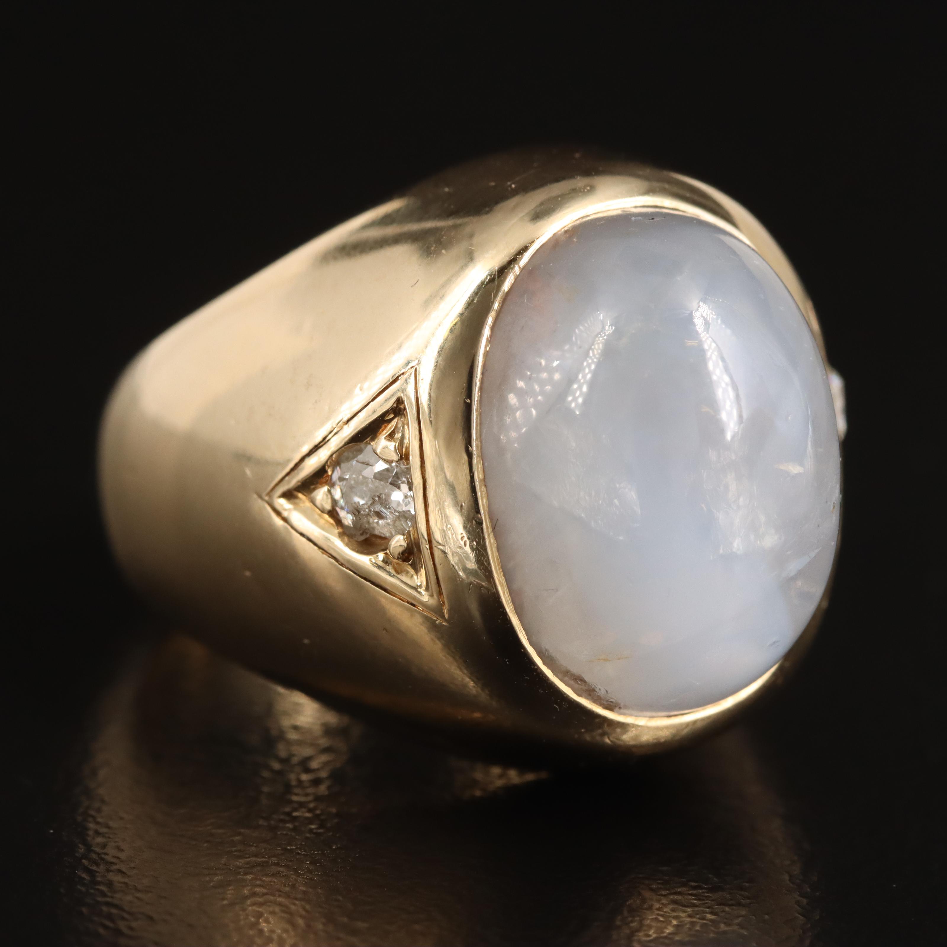 14K 26.23 CT Star Sapphire and Diamond Ring