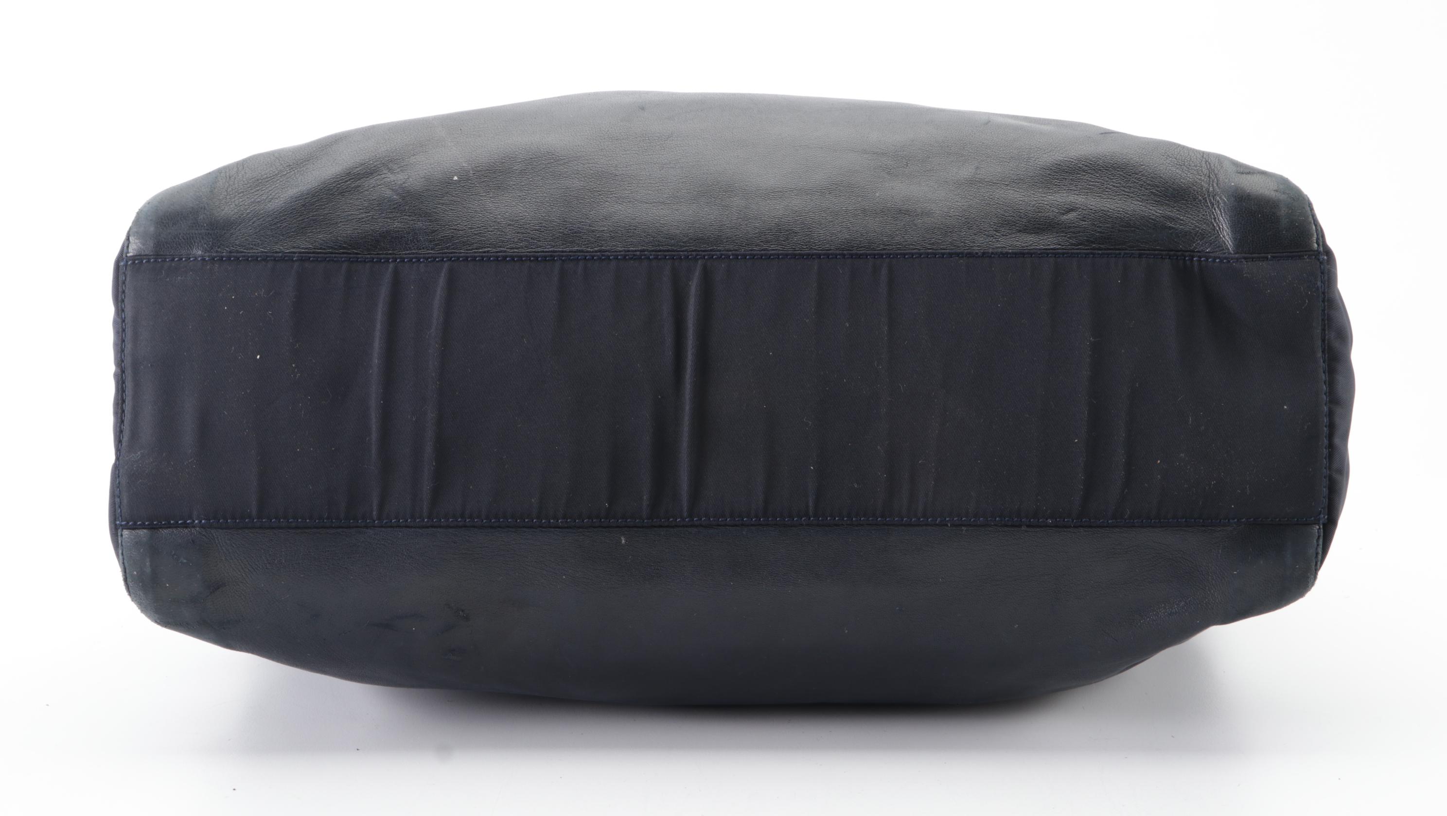 Prada Tote with Chain Straps in Navy Leather and Nylon