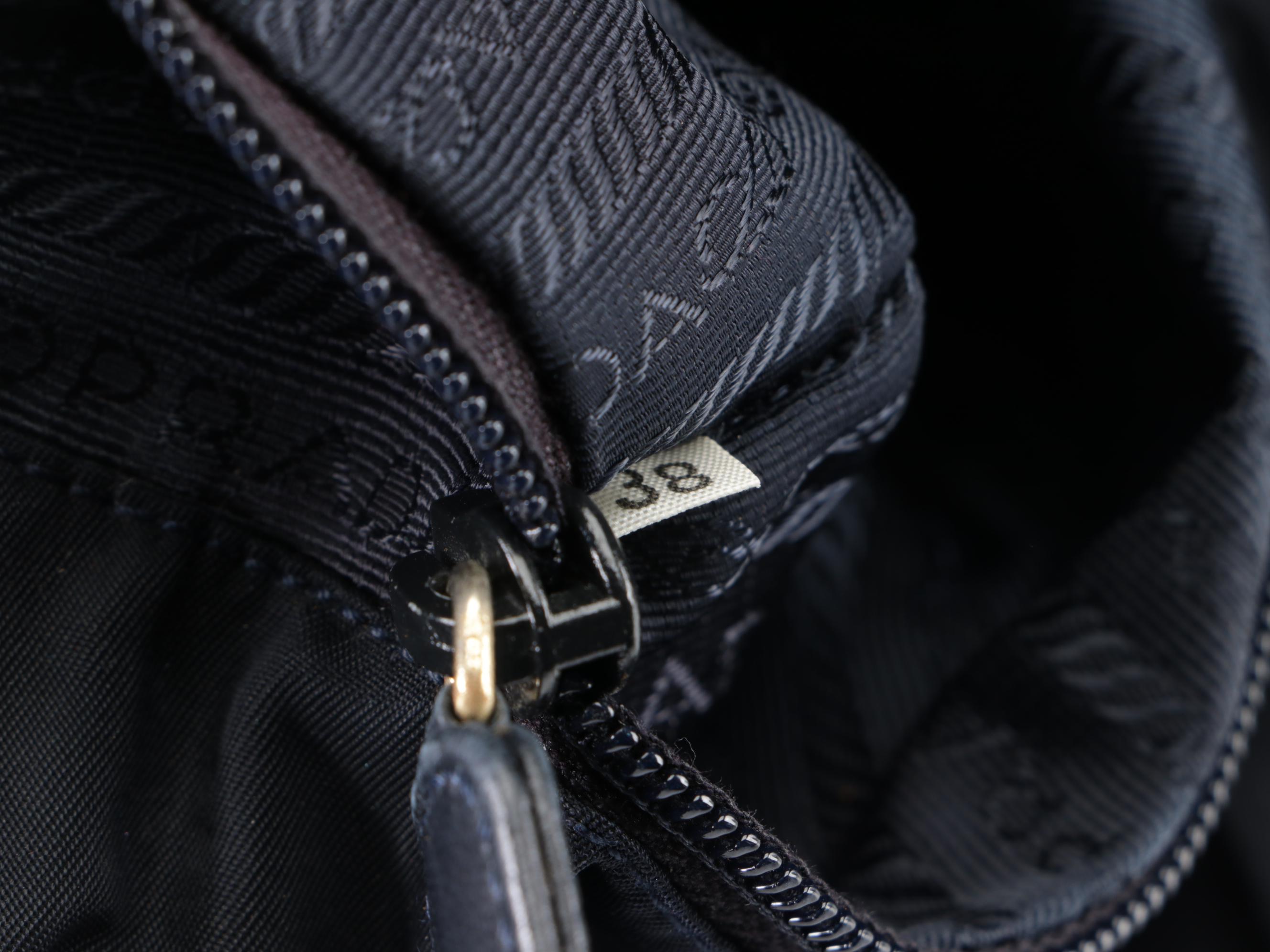 Prada Tote with Chain Straps in Navy Leather and Nylon