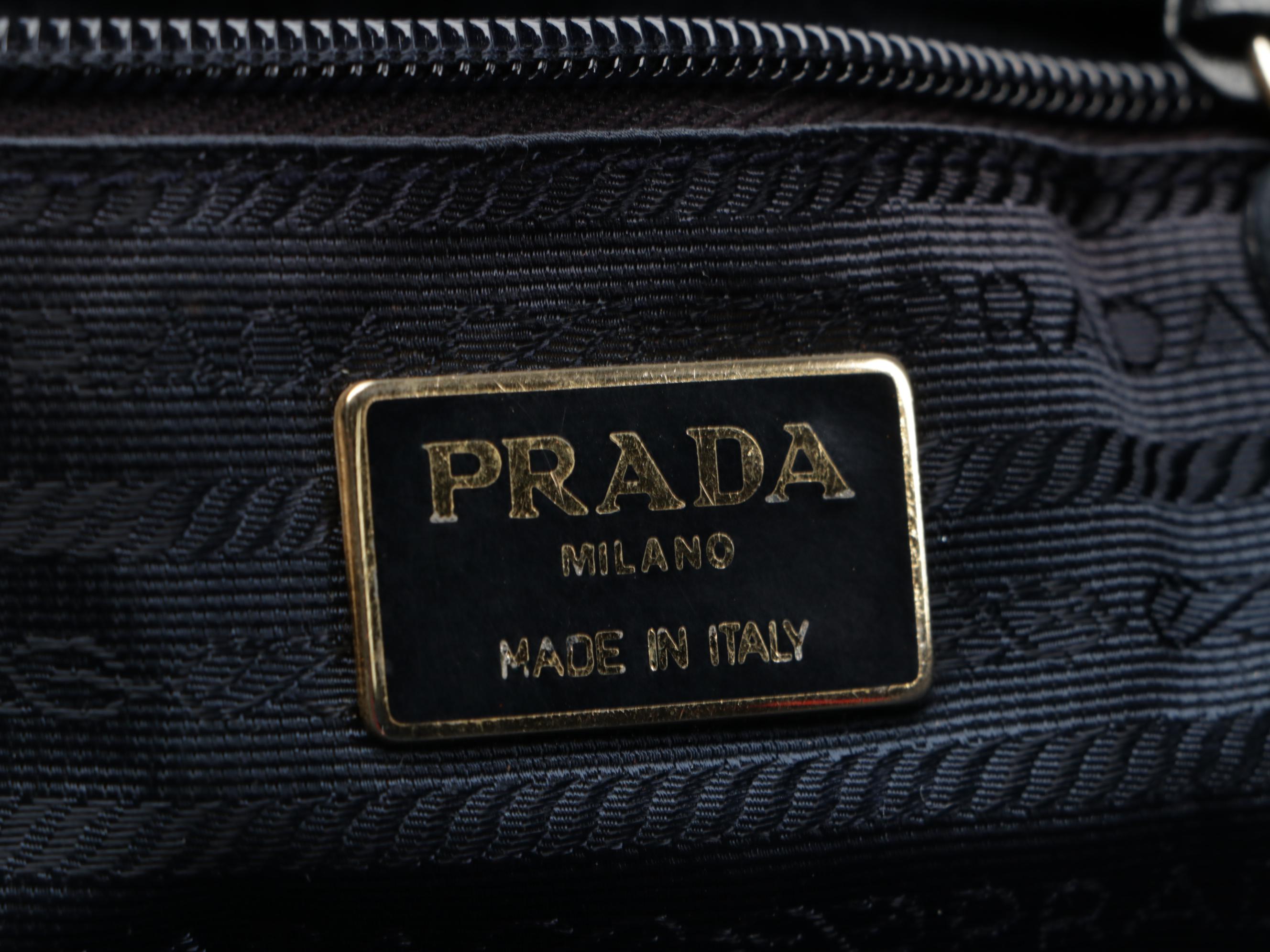 Prada Tote with Chain Straps in Navy Leather and Nylon