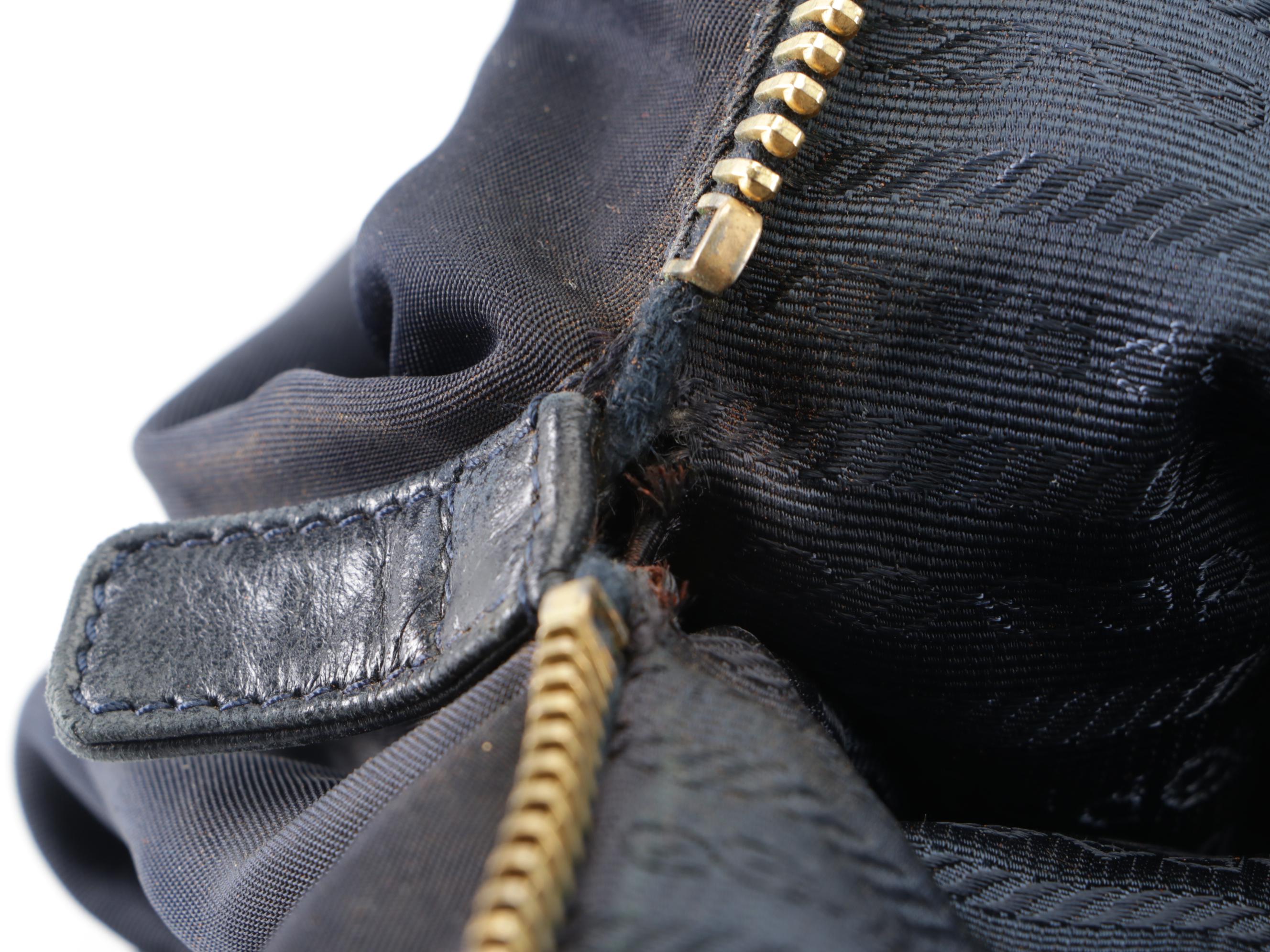 Prada Tote with Chain Straps in Navy Leather and Nylon