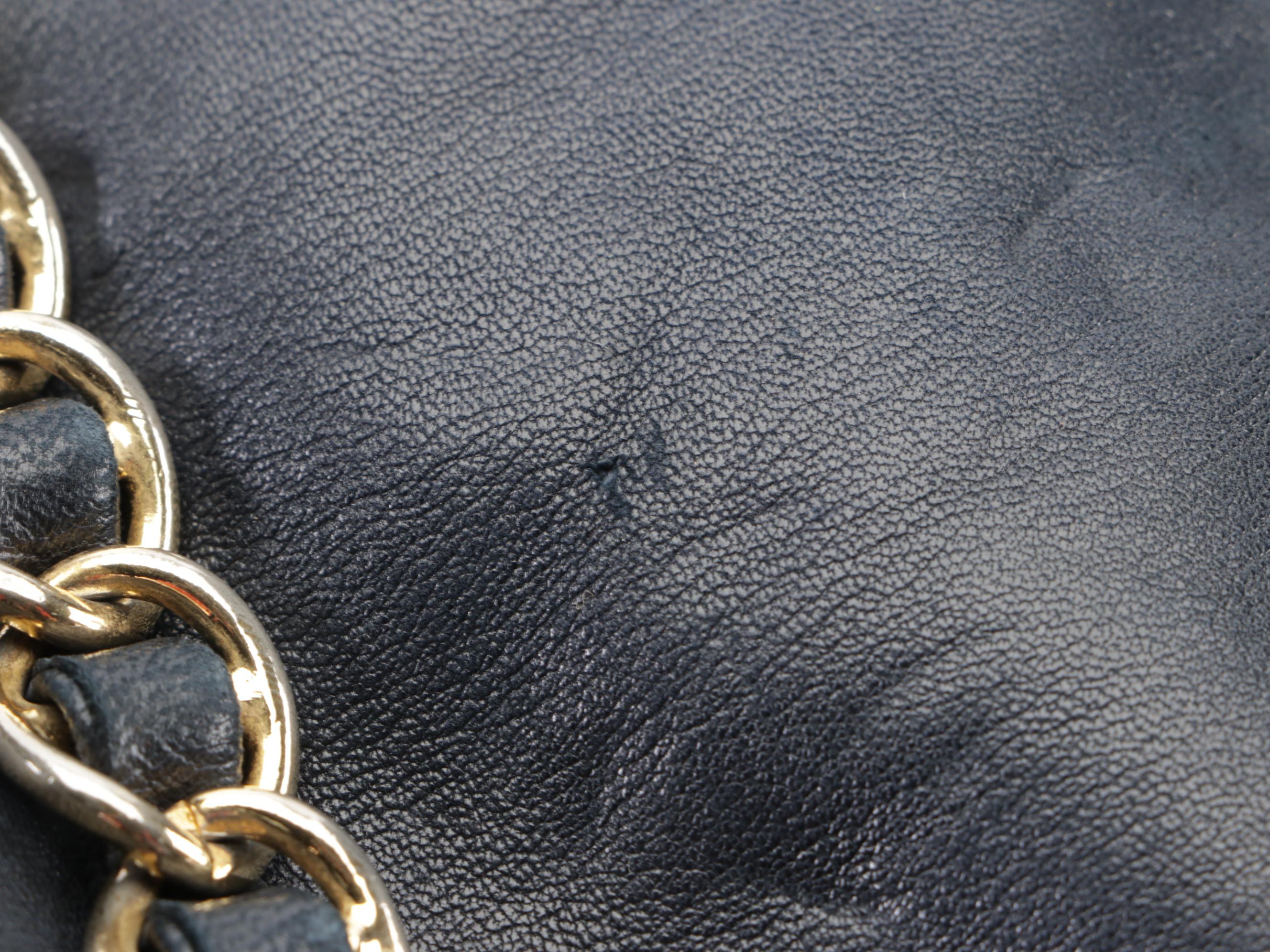 Prada Tote with Chain Straps in Navy Leather and Nylon