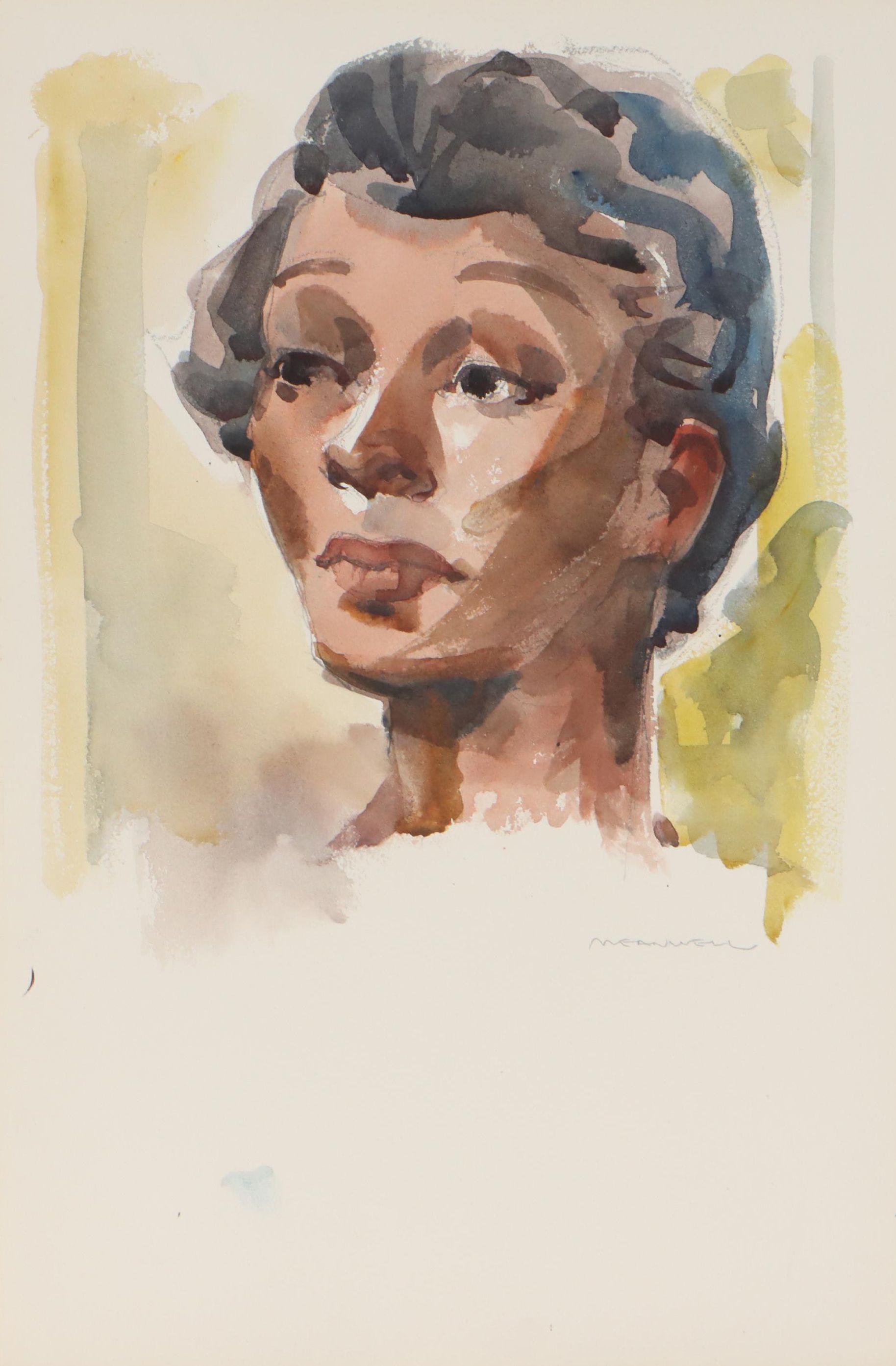 Jack Meanwell Portrait Watercolor Painting, Late 20th Century