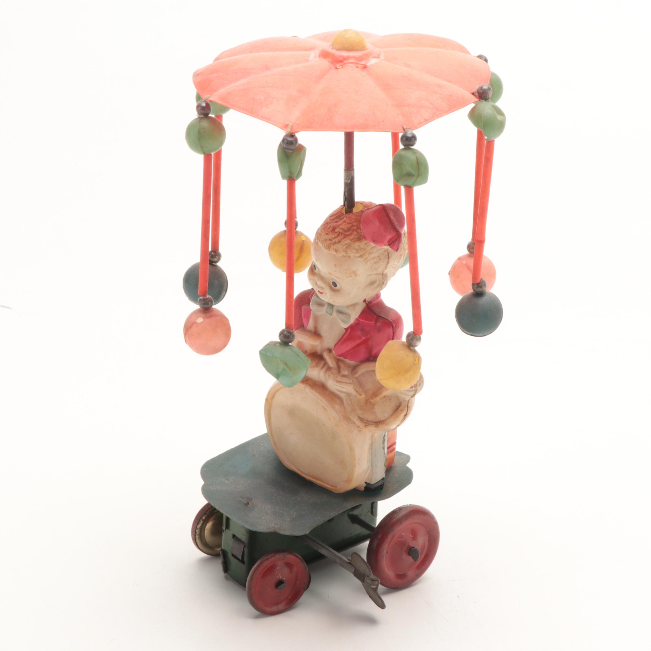 World Wide Game Puzzle Board With Tin Litho Wind Up Toy