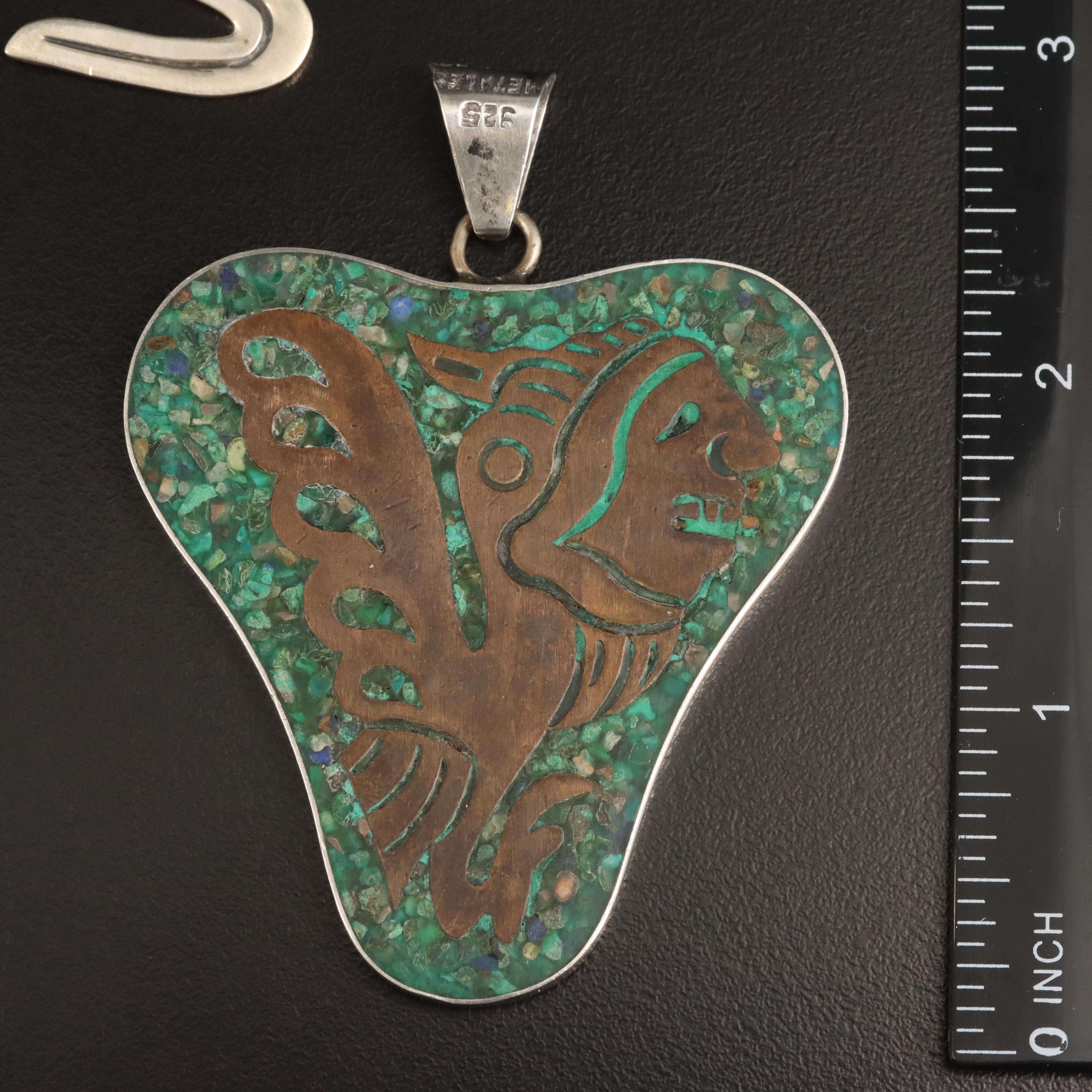 Peruvian "Inti" 18K Accented Brooch with Pre-Columbian Themed Sterling Jewelry