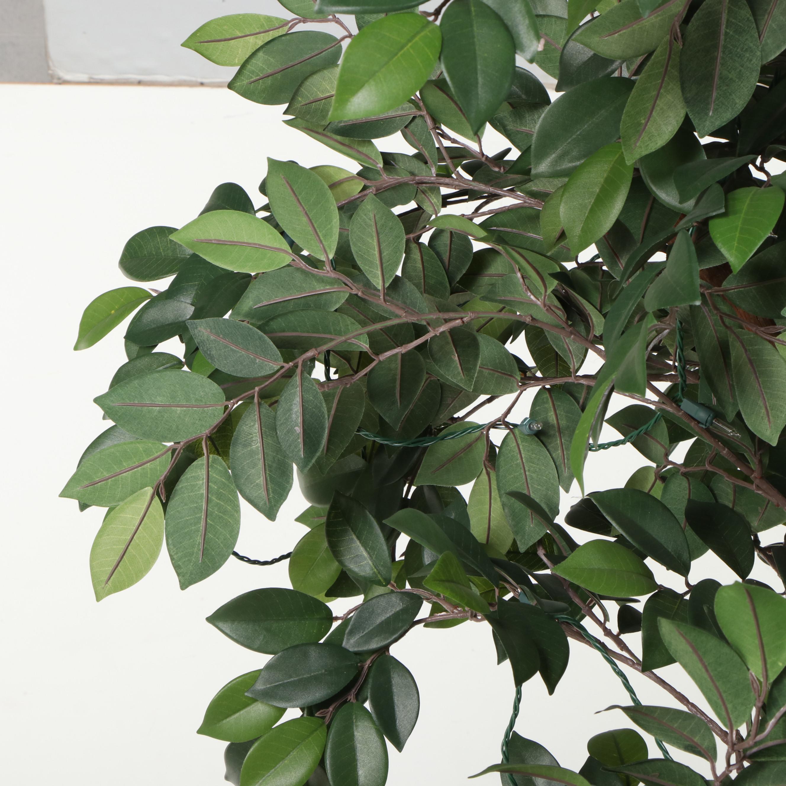 Artificial Pre-Lit 7' Ficus Tree in Hammered Metal Planter