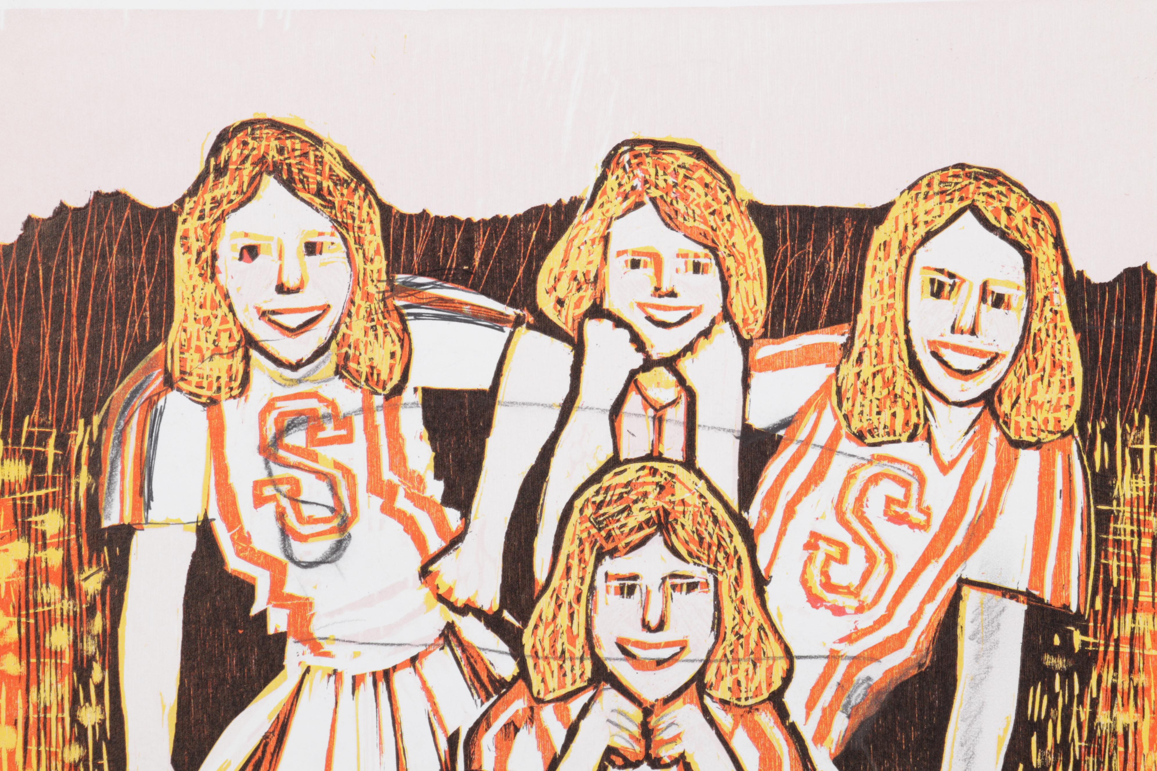 Sidney Chafetz Embellished Woodcut "This Year's Squad," 1990