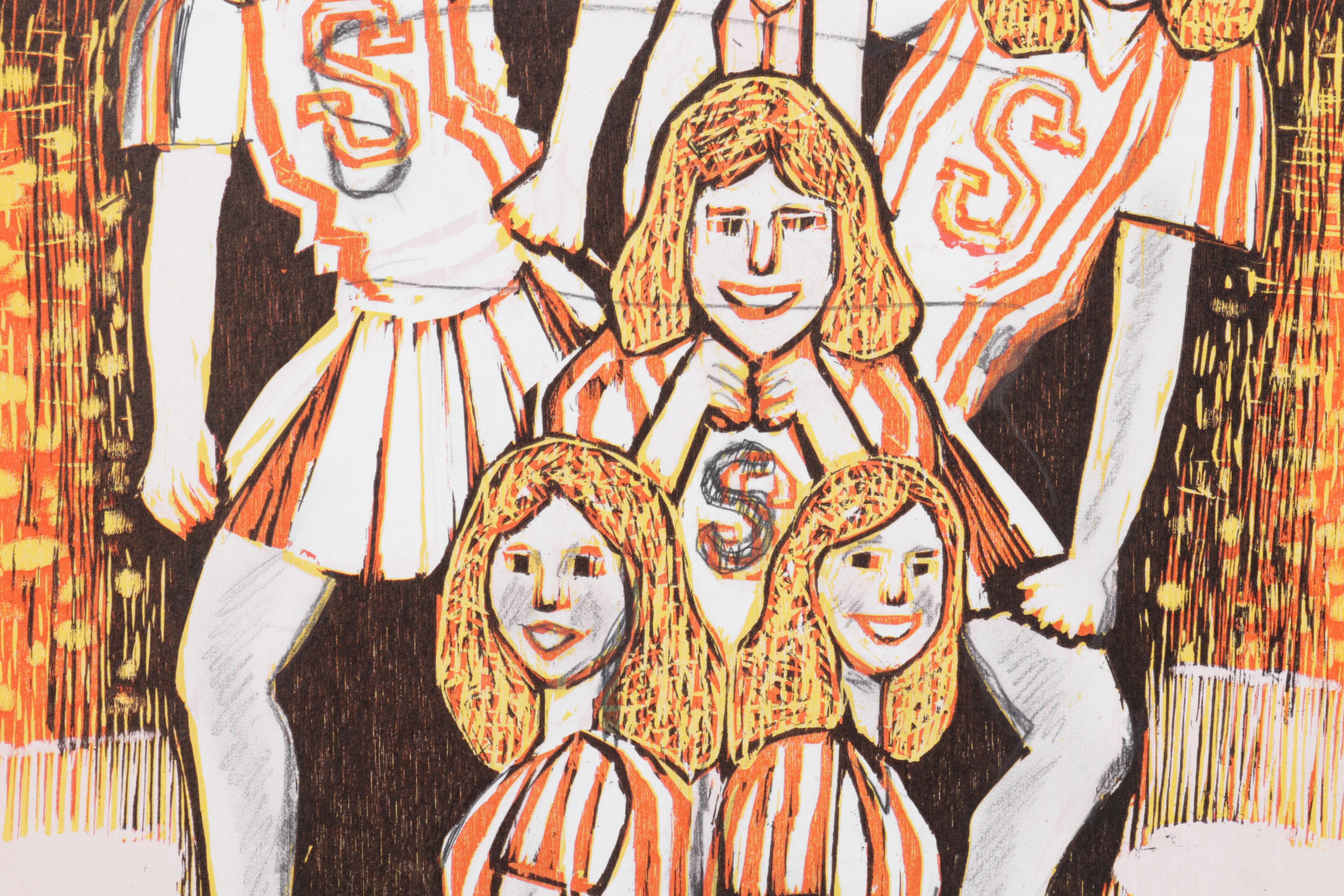 Sidney Chafetz Embellished Woodcut "This Year's Squad," 1990