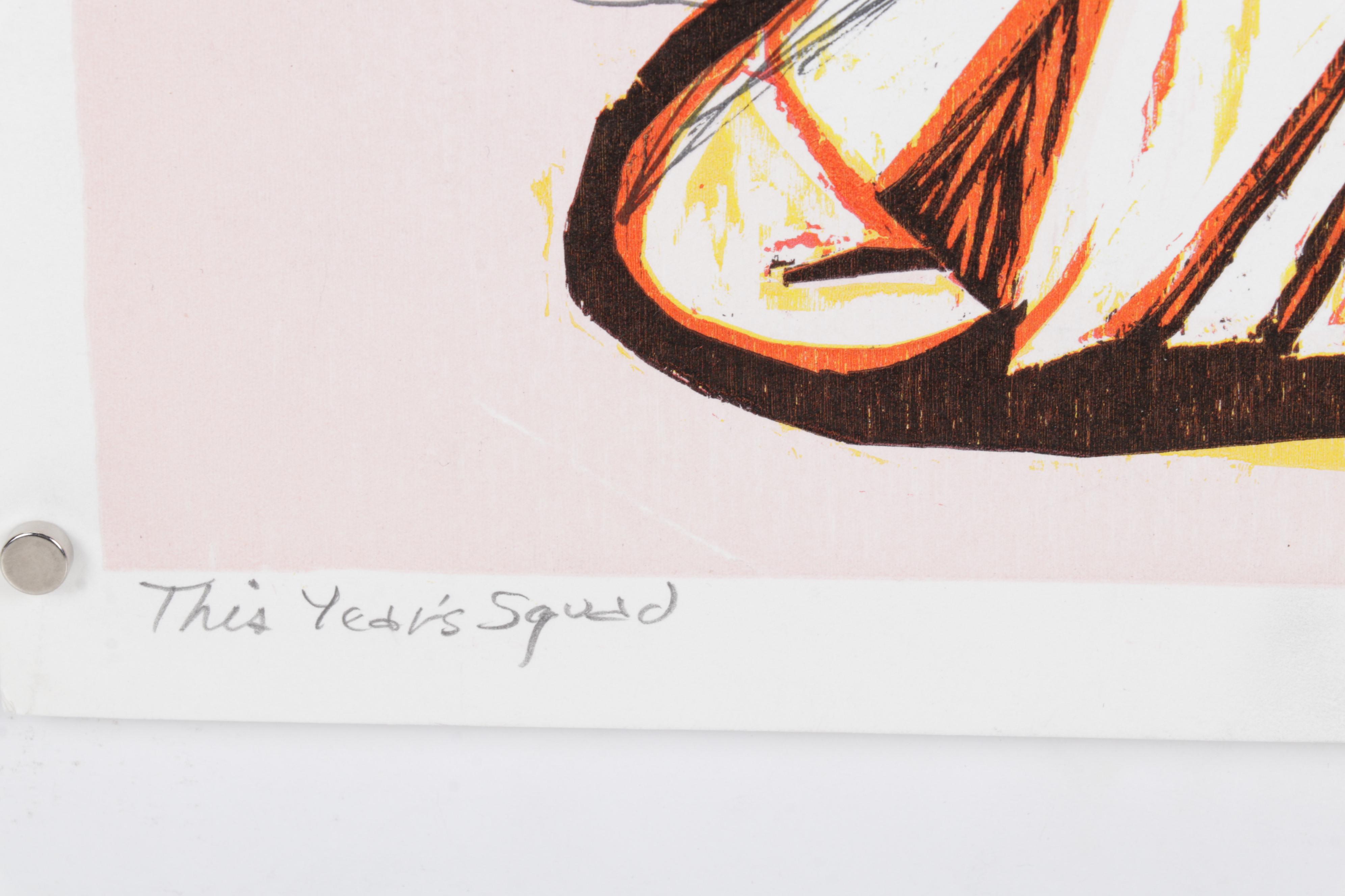 Sidney Chafetz Embellished Woodcut "This Year's Squad," 1990