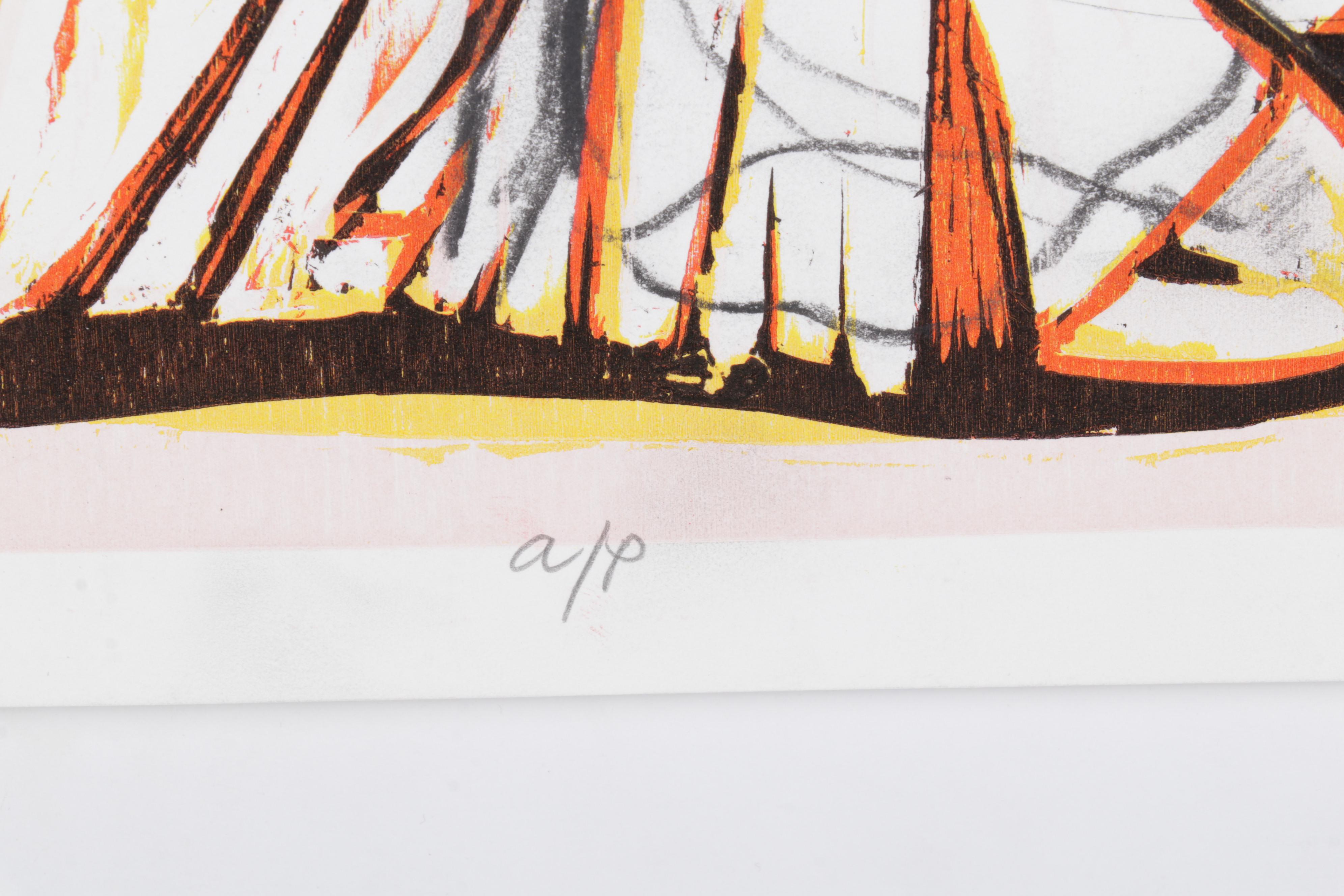 Sidney Chafetz Embellished Woodcut "This Year's Squad," 1990