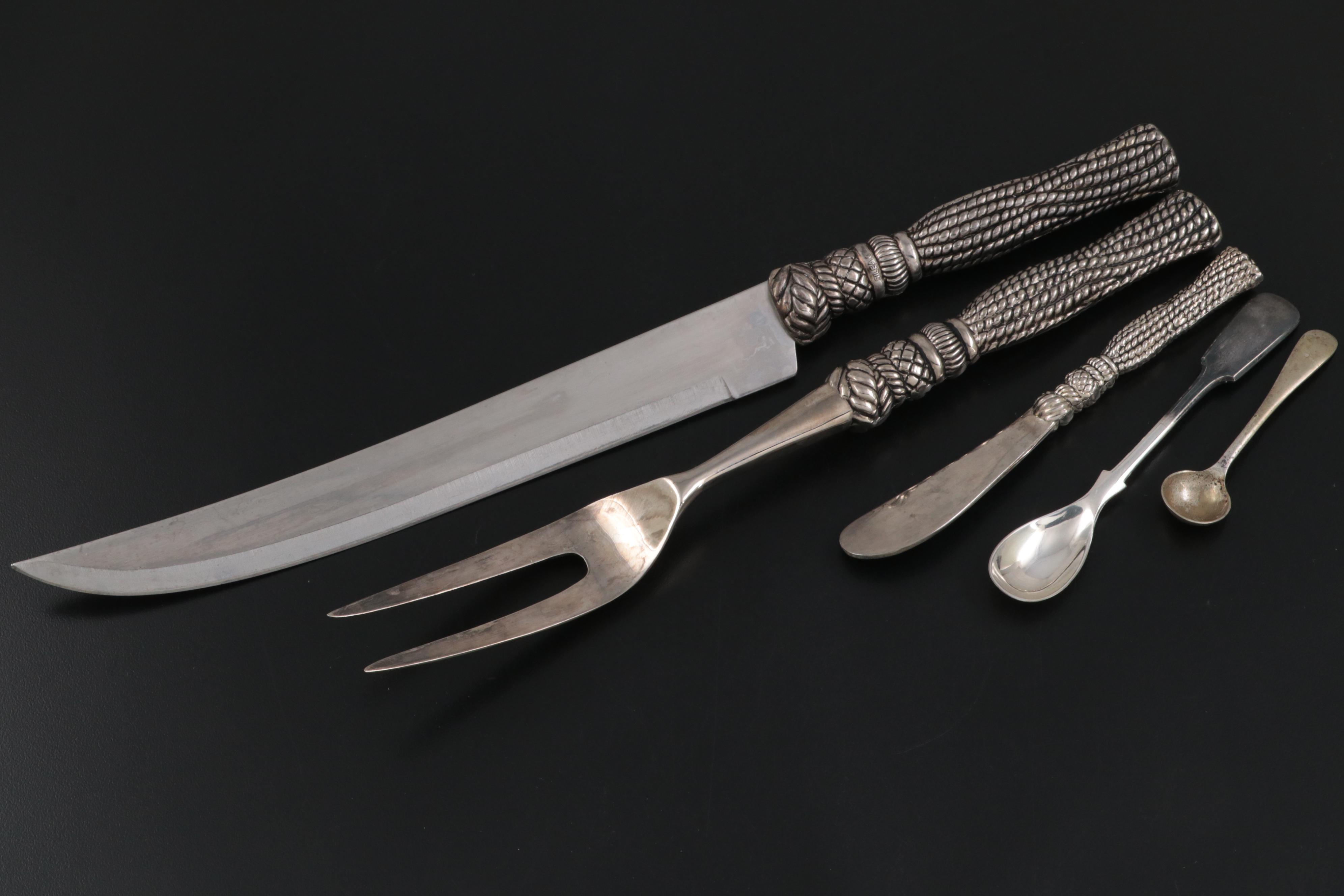 Silver Plate Serving Dish with Condiment Set and Other Serveware