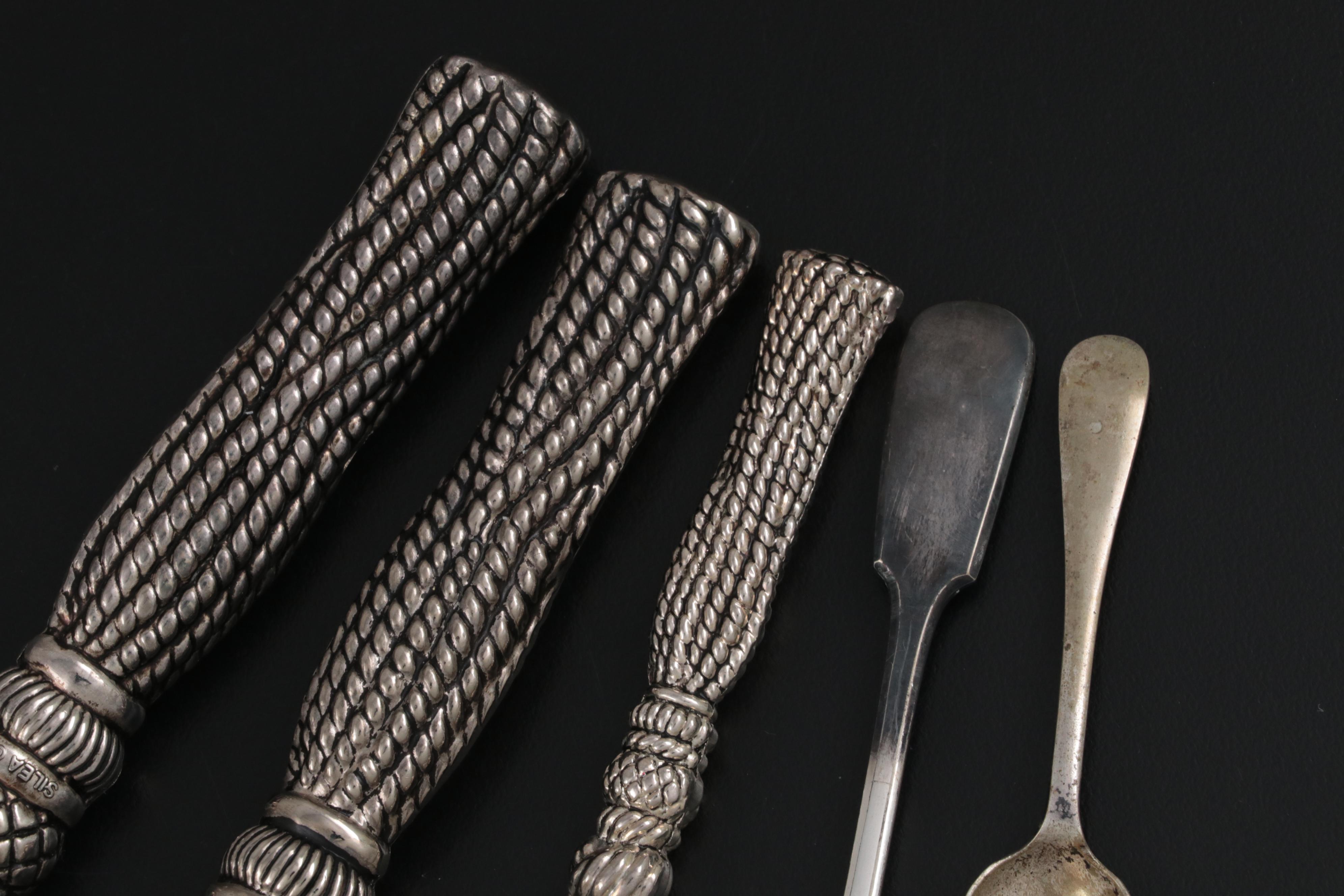 Silver Plate Serving Dish with Condiment Set and Other Serveware