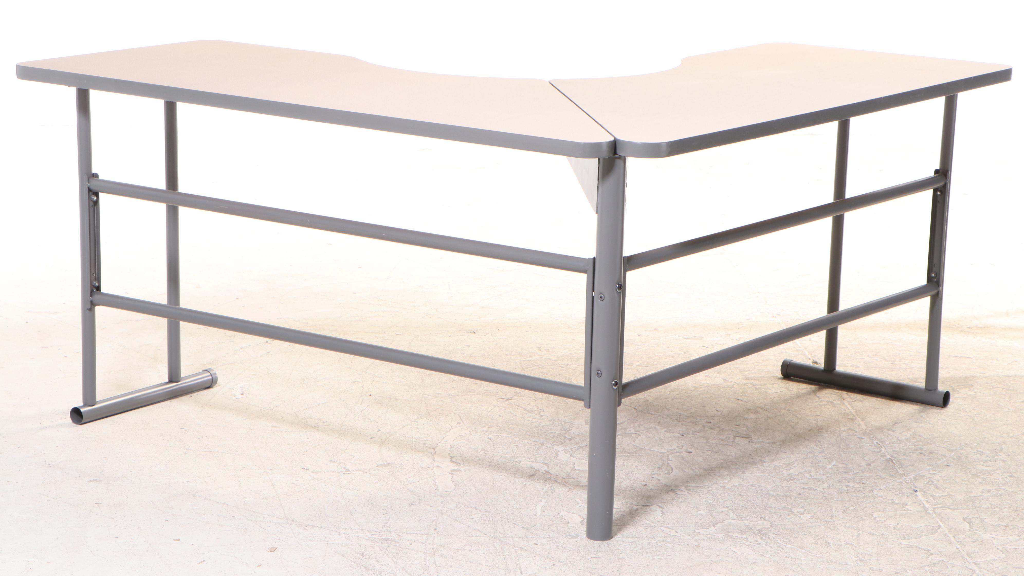 Laminate Corner Work Table on Tubular Metal Base