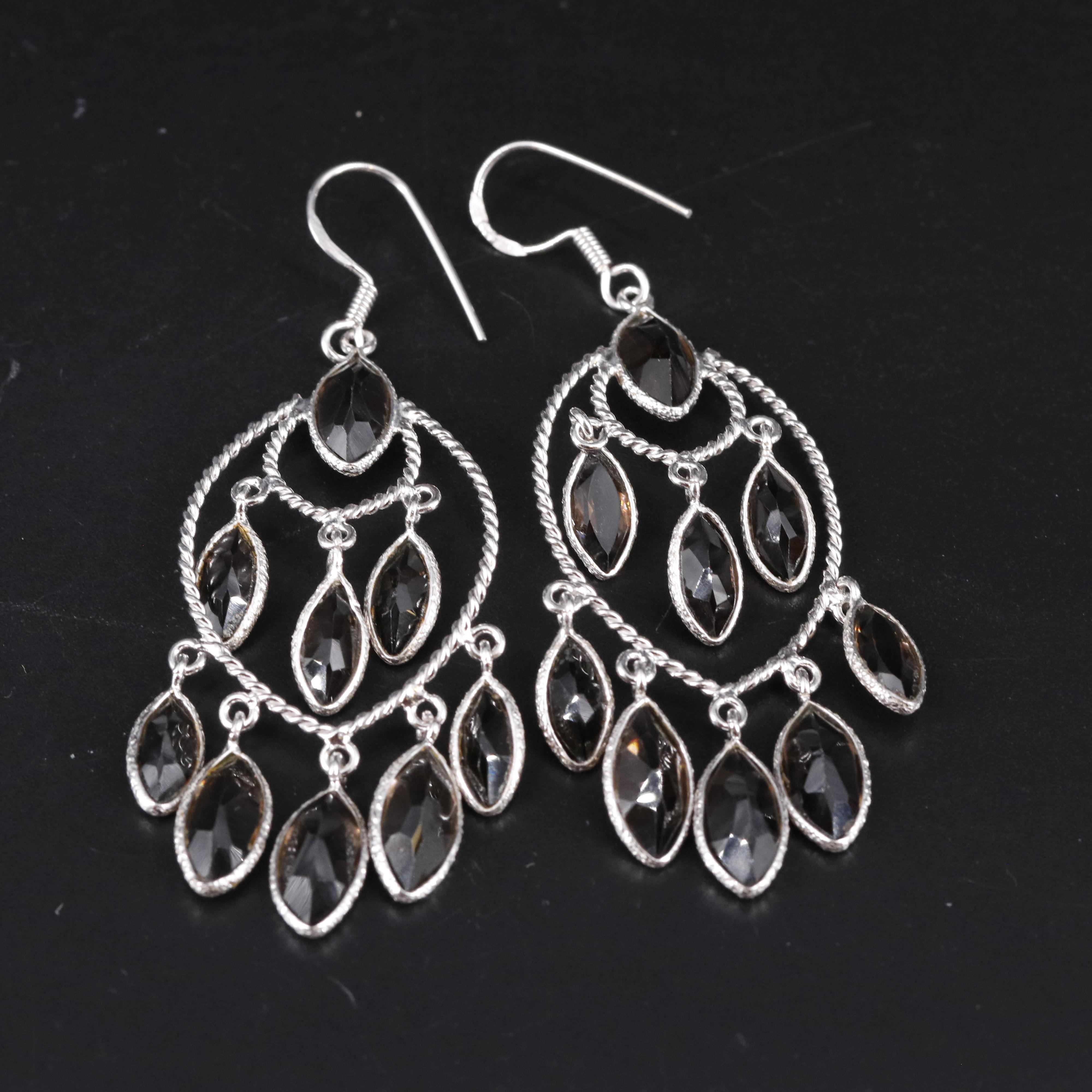 Sterling Silver Gemstone Chandelier Earrings