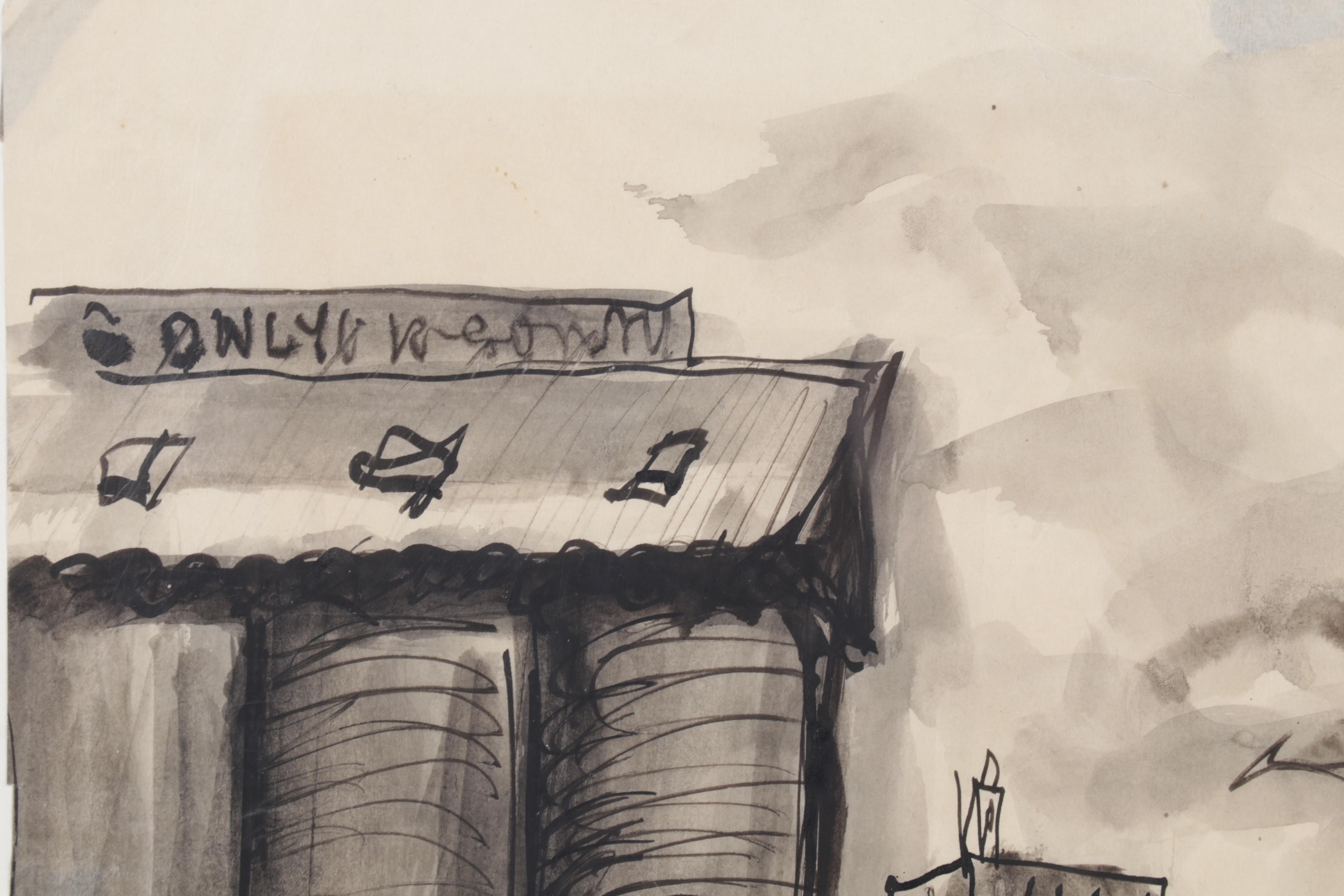 Sid Chafetz Watercolor and Ink Drawing ""Only" Landscape," Circa 1947