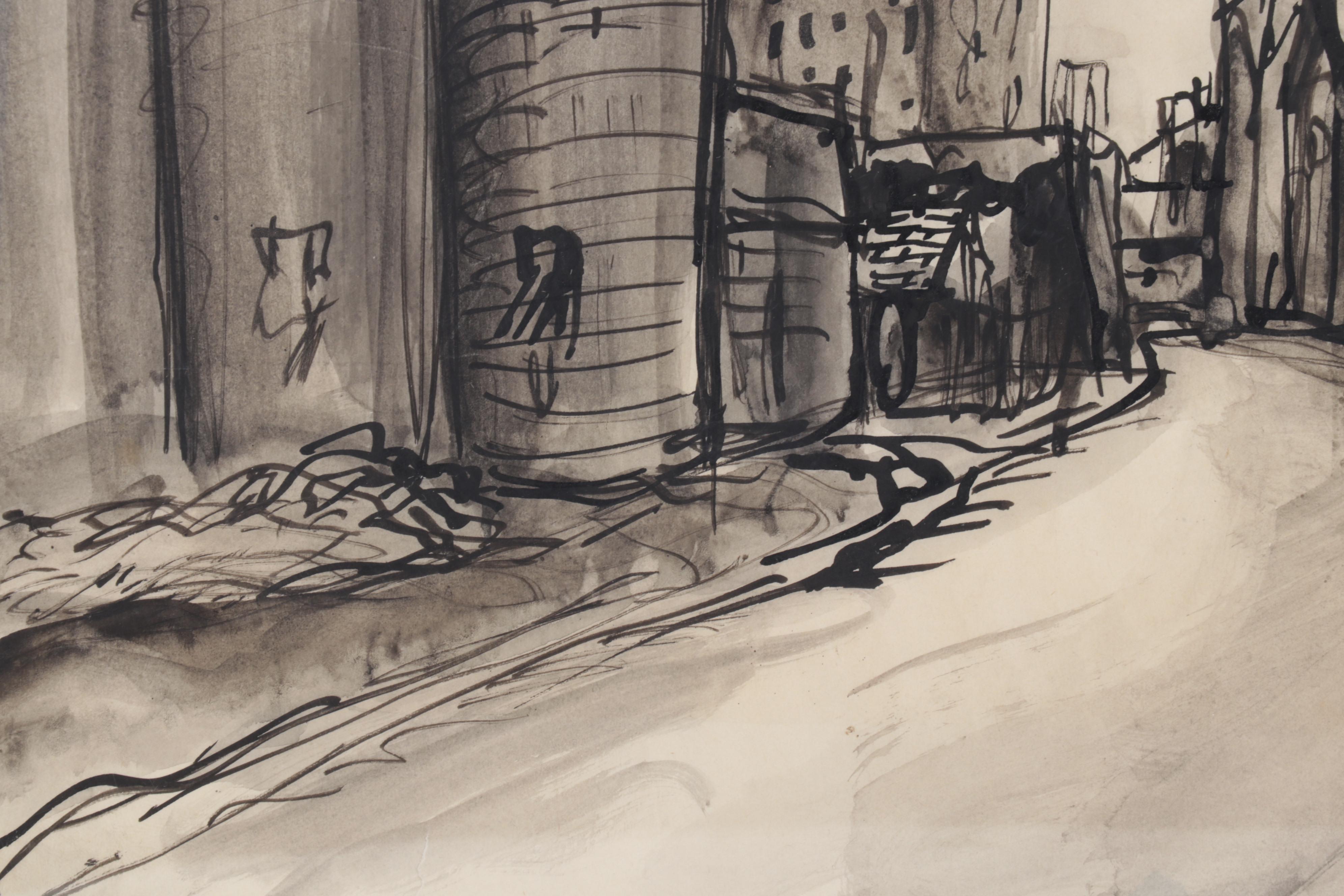 Sid Chafetz Watercolor and Ink Drawing ""Only" Landscape," Circa 1947