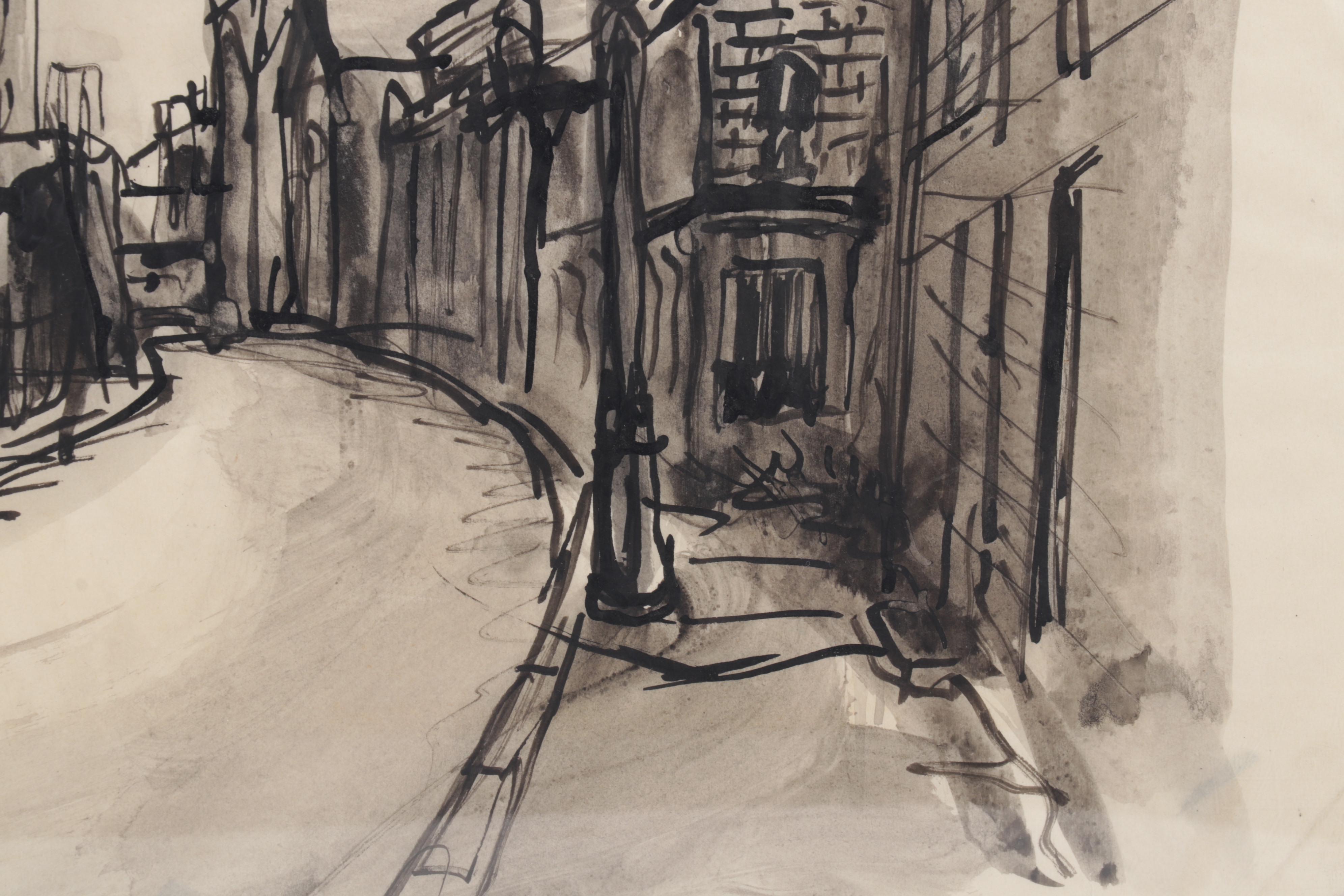 Sid Chafetz Watercolor and Ink Drawing ""Only" Landscape," Circa 1947