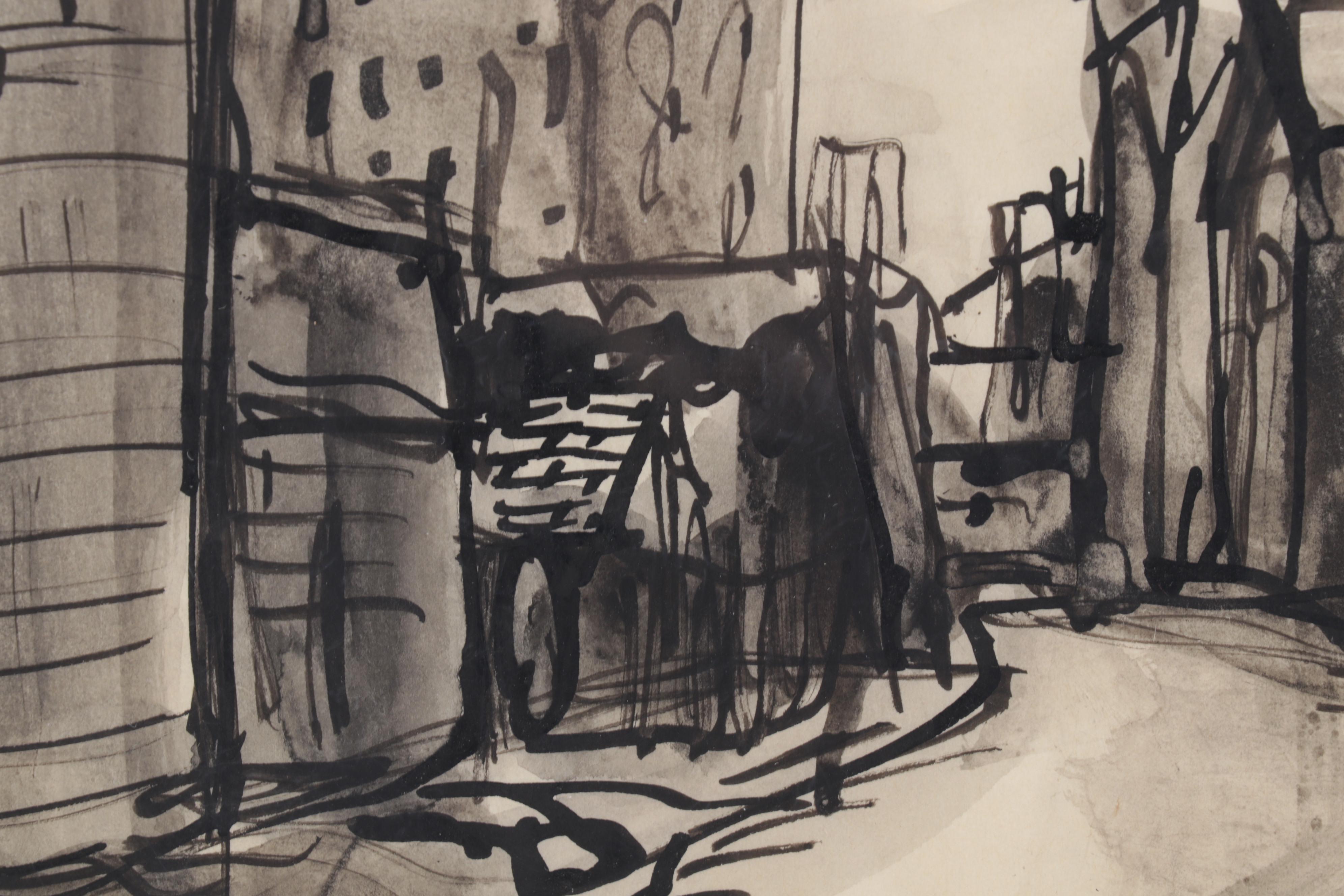 Sid Chafetz Watercolor and Ink Drawing ""Only" Landscape," Circa 1947