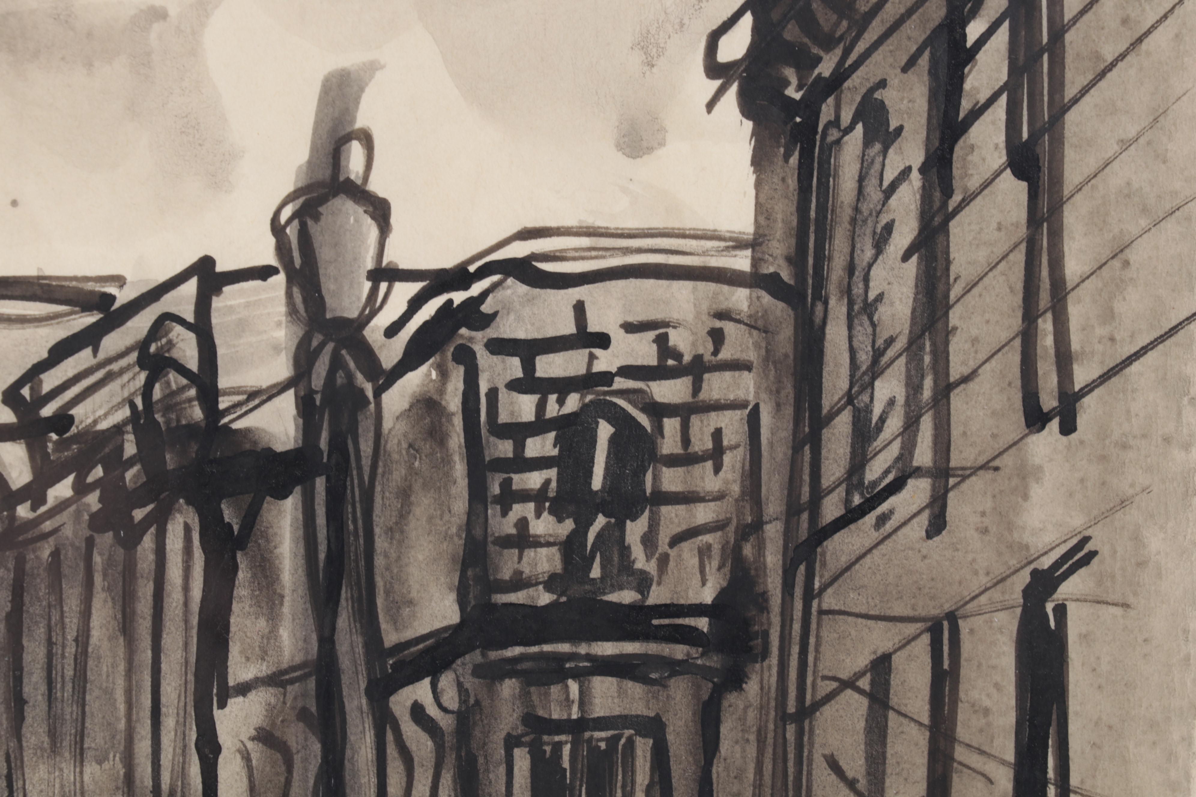 Sid Chafetz Watercolor and Ink Drawing ""Only" Landscape," Circa 1947