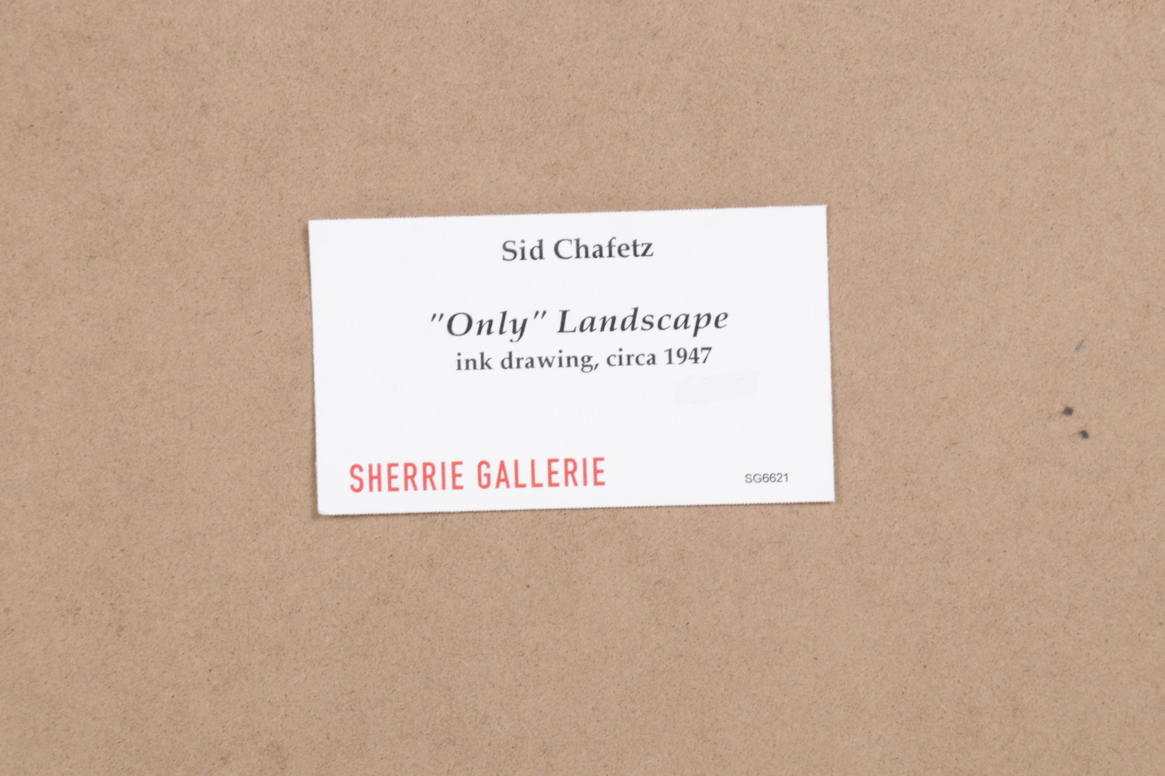 Sid Chafetz Watercolor and Ink Drawing ""Only" Landscape," Circa 1947