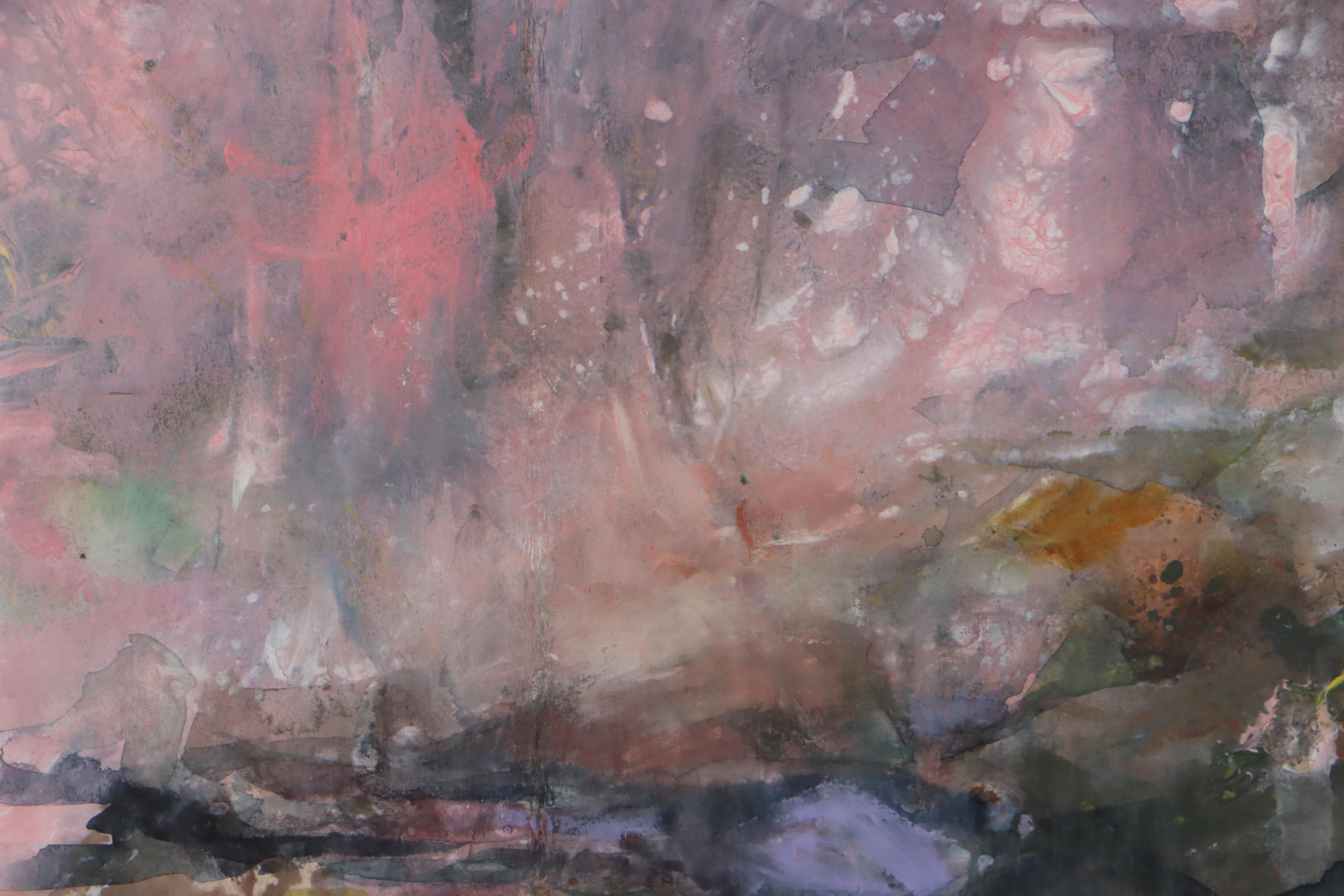 Gouache and Watercolor Painting of Abstract Landscape, Late 20th Century