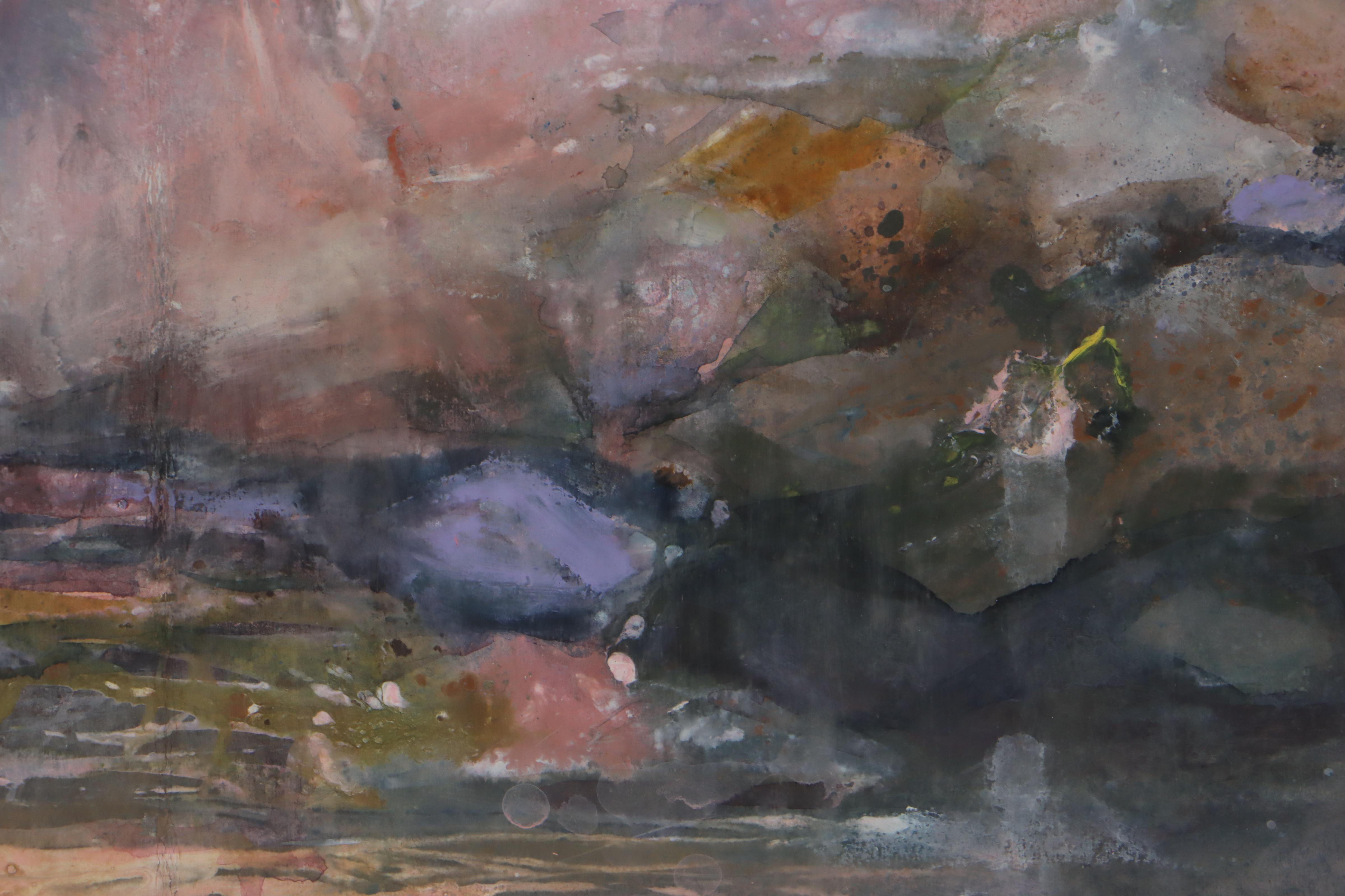 Gouache and Watercolor Painting of Abstract Landscape, Late 20th Century