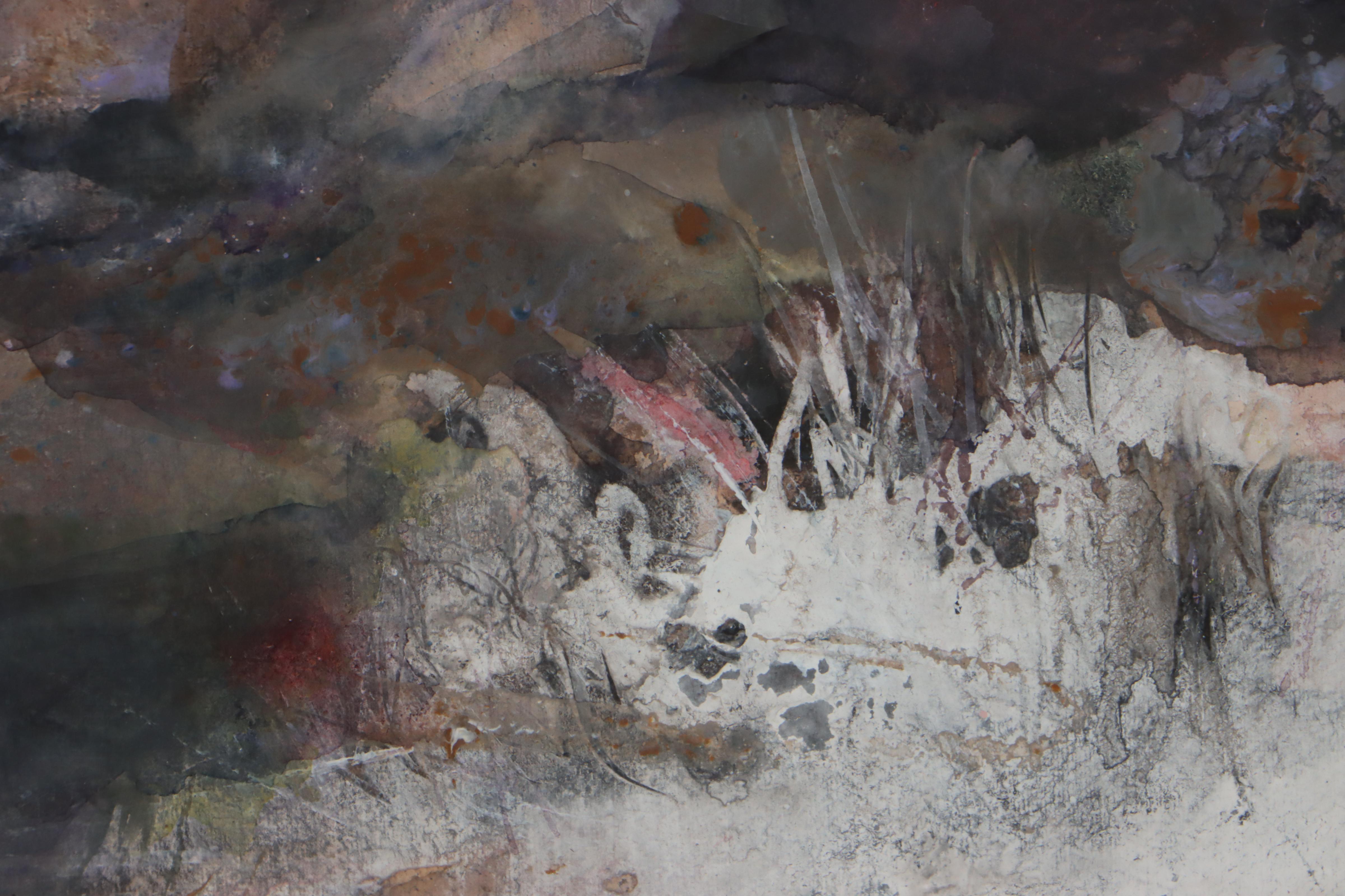 Gouache and Watercolor Painting of Abstract Landscape, Late 20th Century