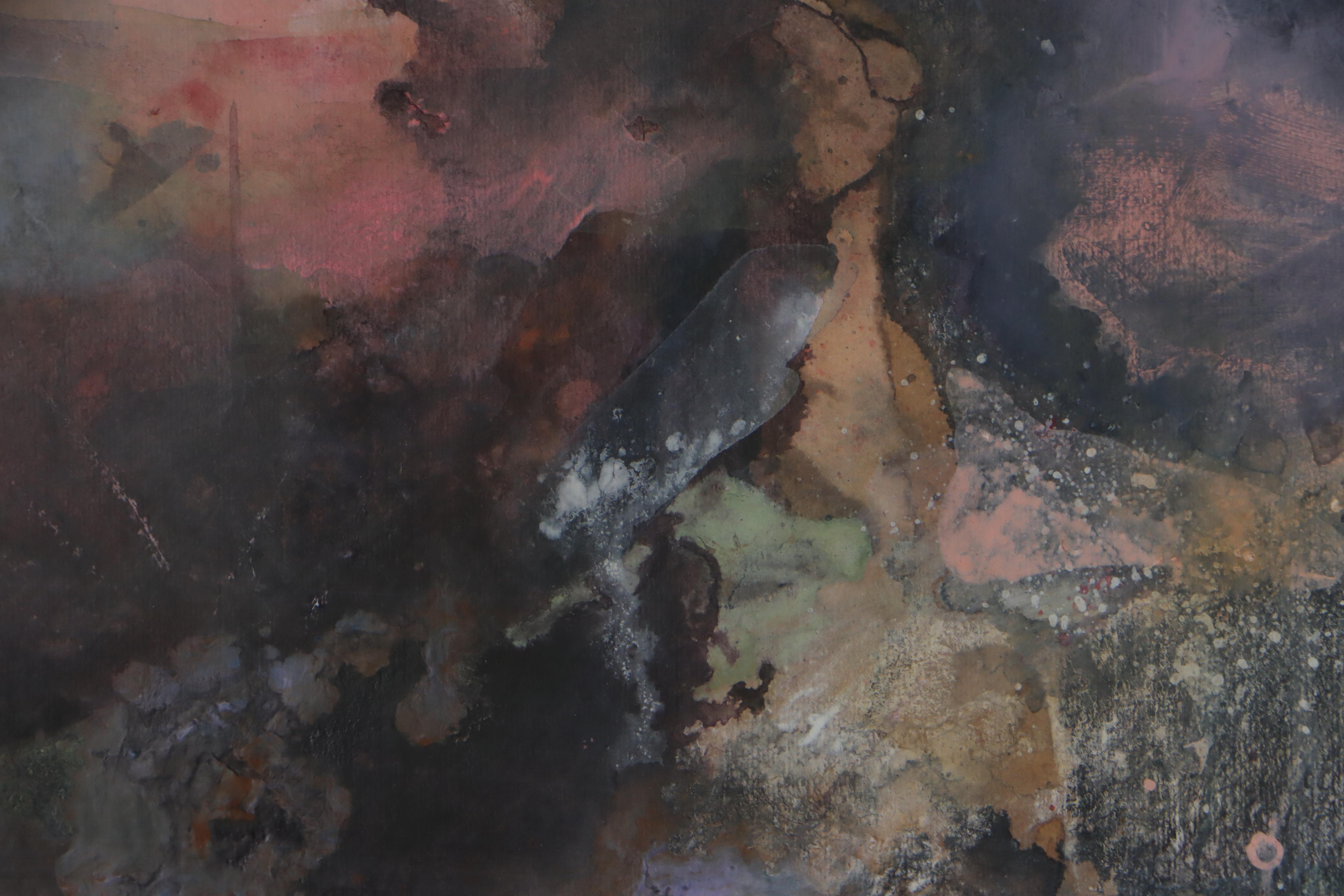 Gouache and Watercolor Painting of Abstract Landscape, Late 20th Century