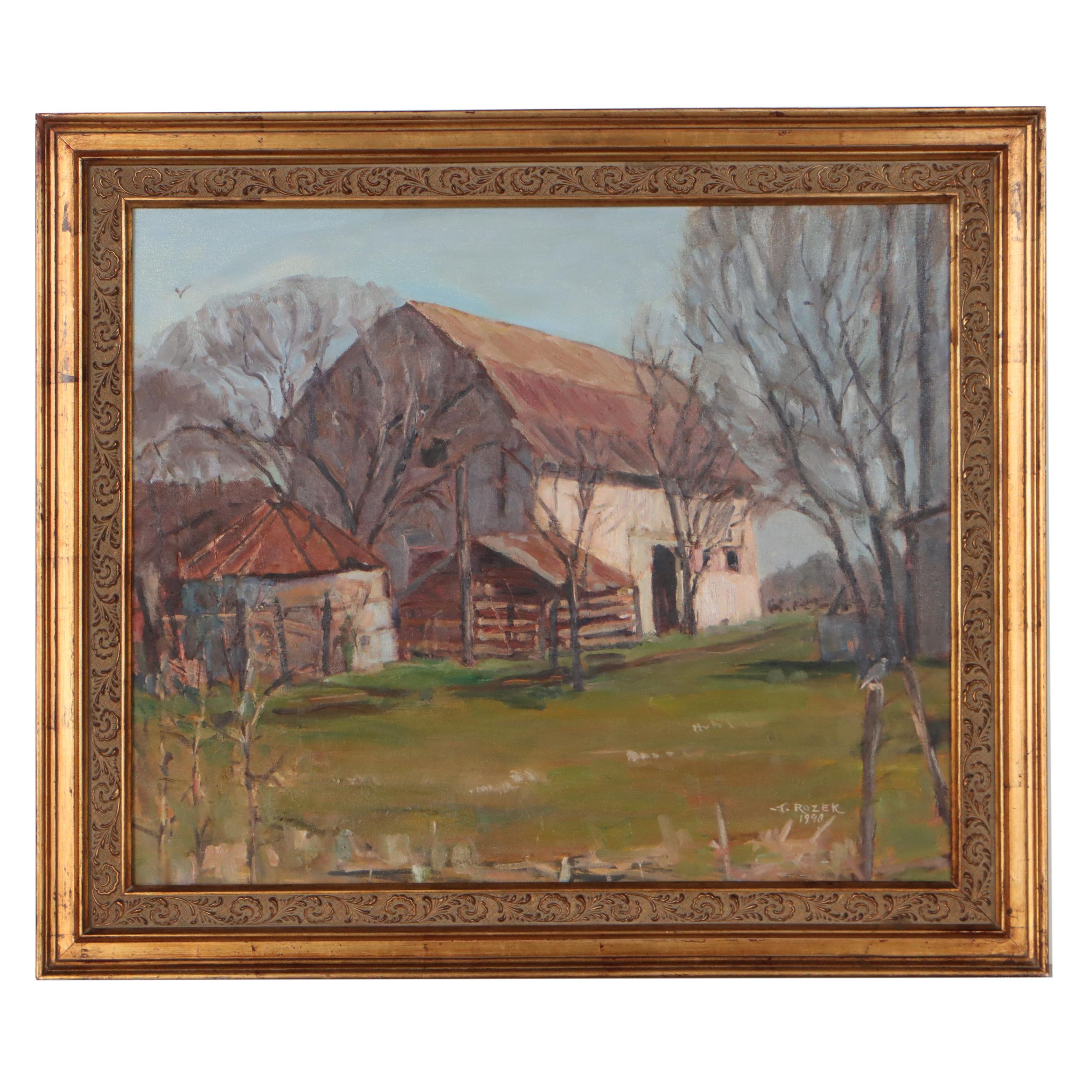 James Rozek Landscape Oil Painting "Grandpa's Farm," 1998