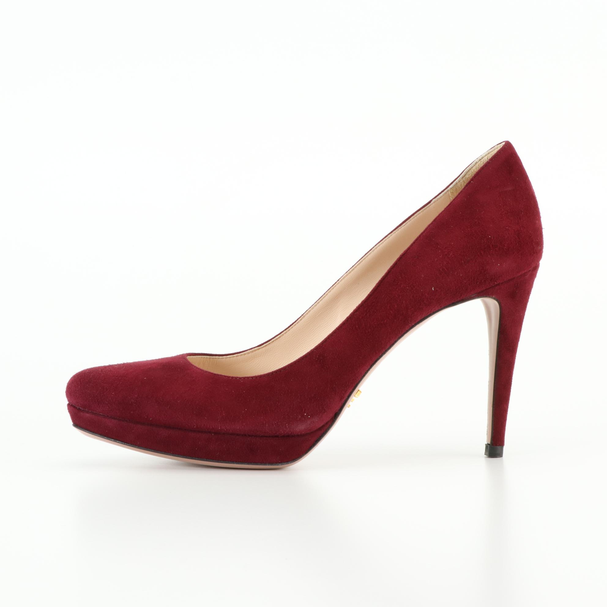 Prada Burgundy Suede Platform Pumps