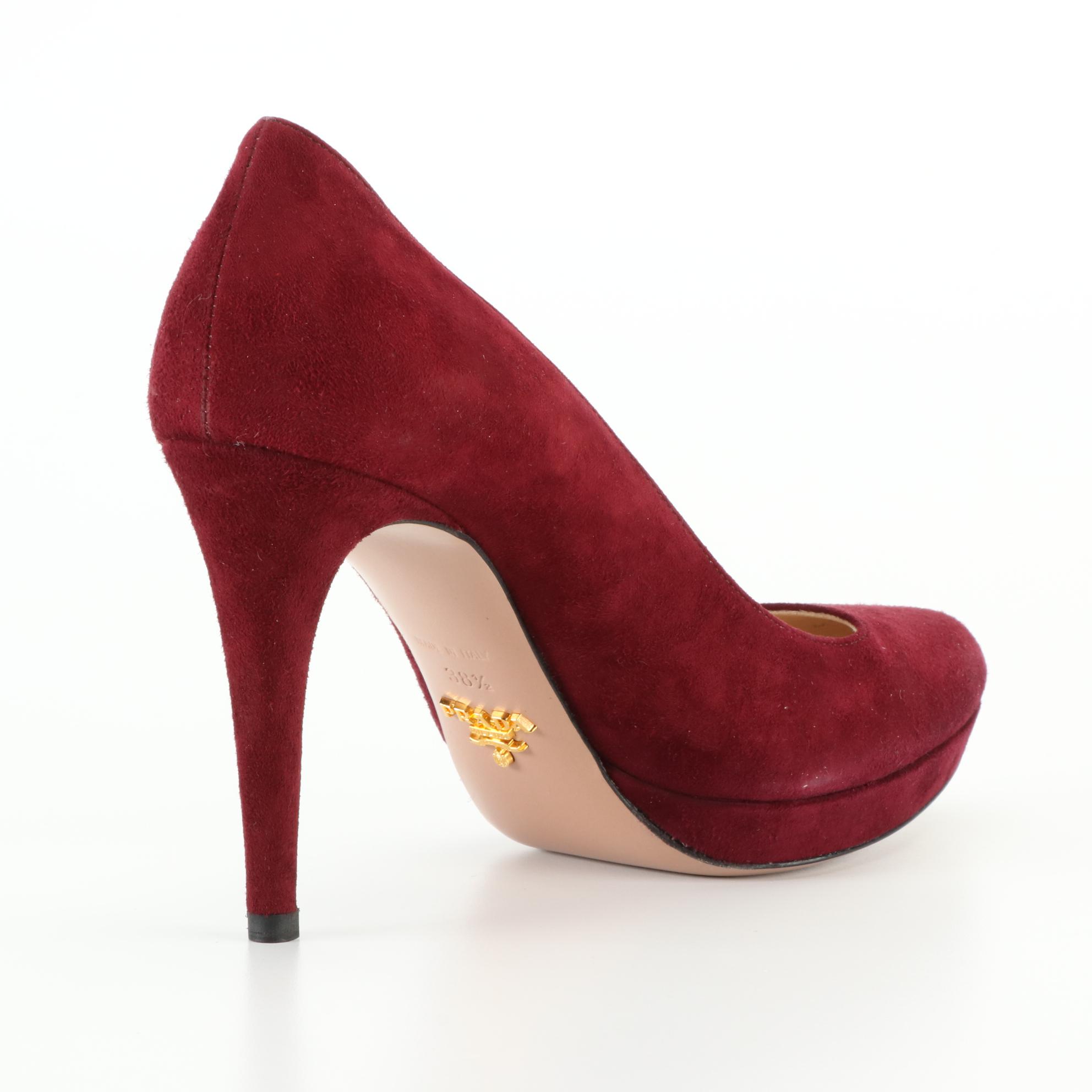 Prada Burgundy Suede Platform Pumps