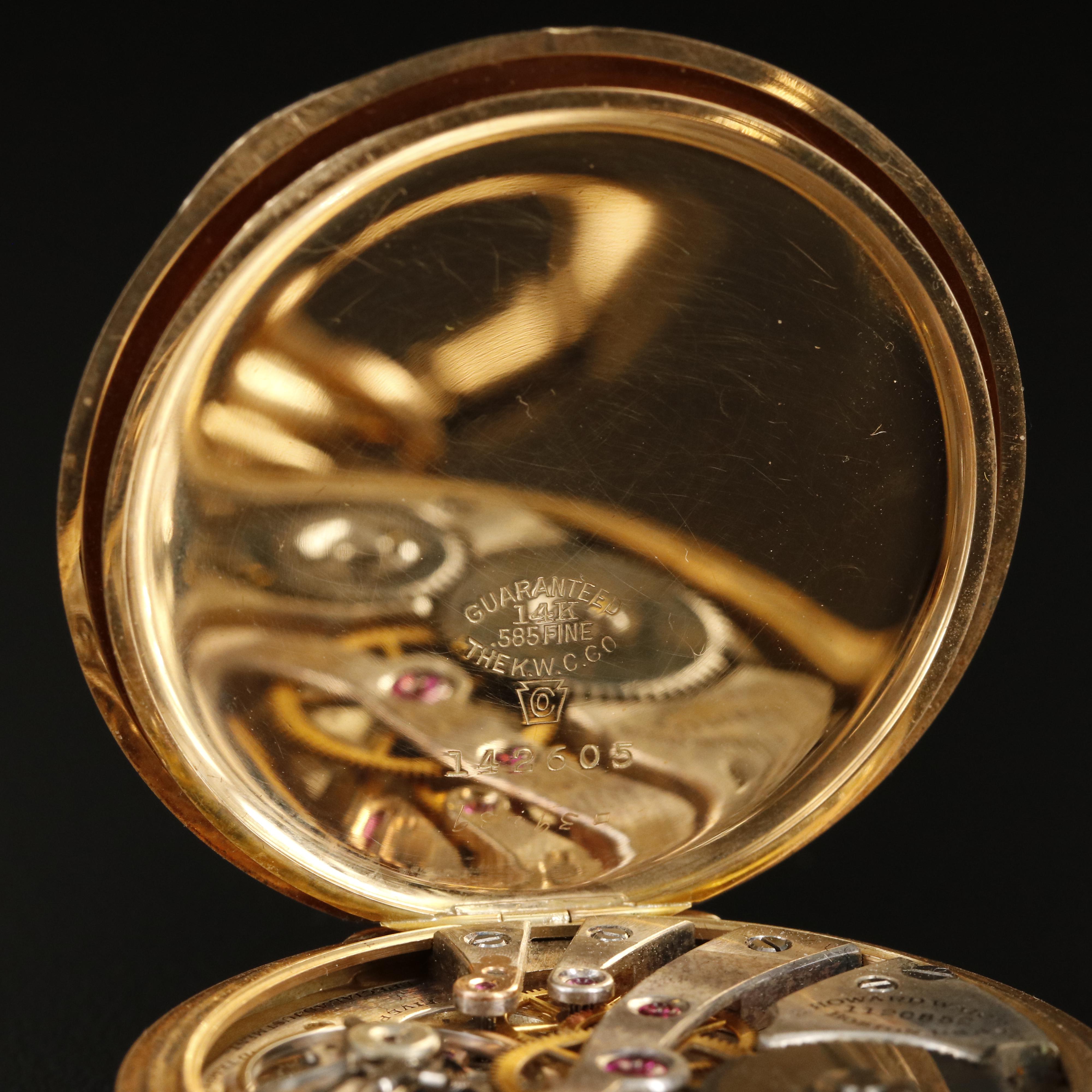 14K E. Howard Pocket Watch with Pocket Knife, 10K Fob Chain and Masonic Charm