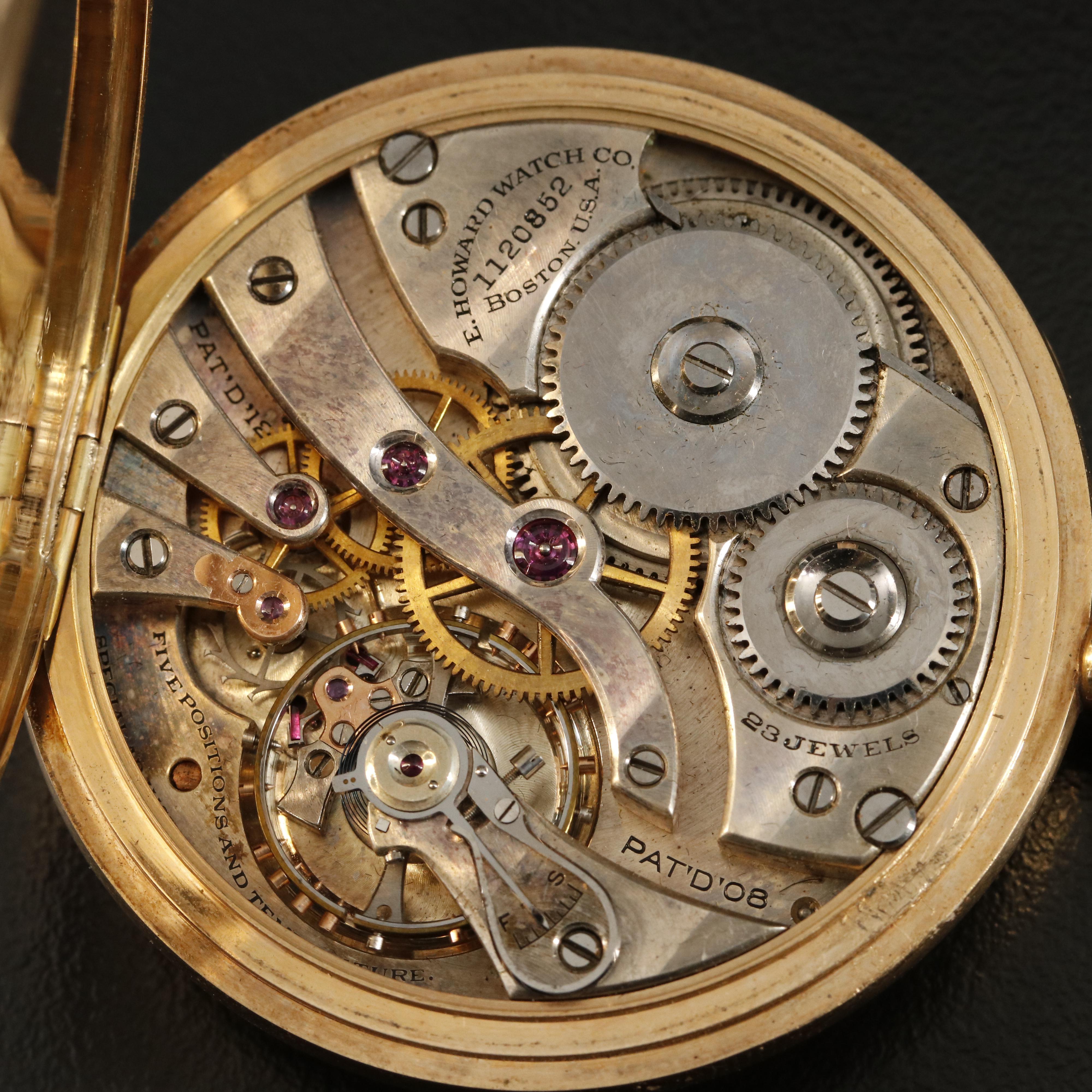 14K E. Howard Pocket Watch with Pocket Knife, 10K Fob Chain and Masonic Charm