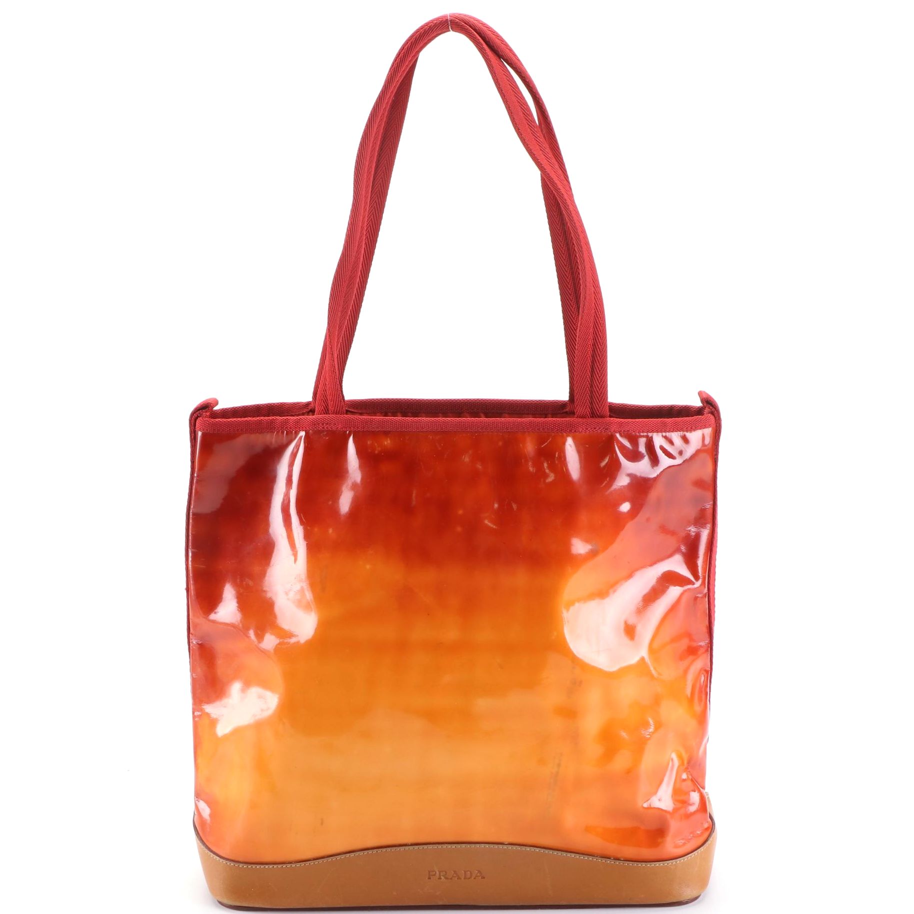 Prada Small Tote Bag in Patent and Tan Leather