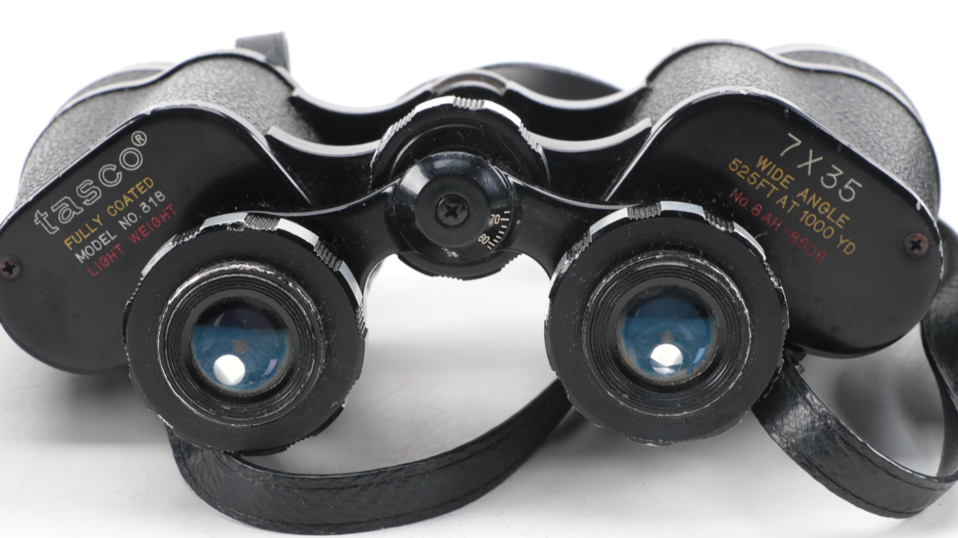 Three Tasco Binoculars With Coated Optics and Cases, Contemporary