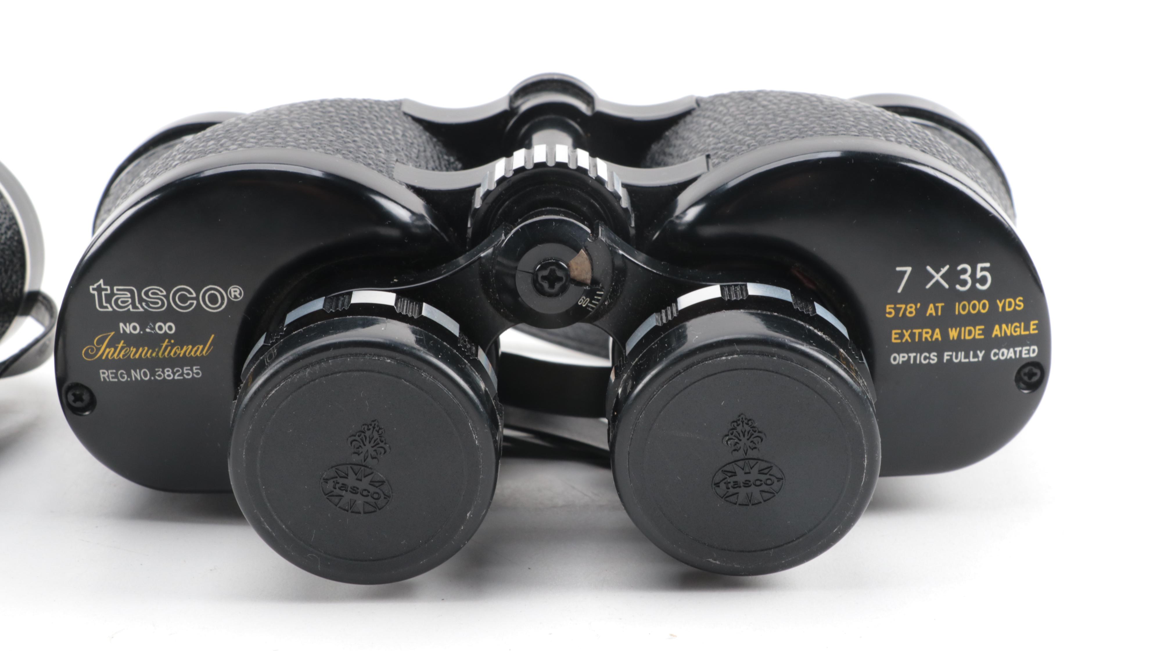 Three Tasco Binoculars With Coated Optics and Cases, Contemporary