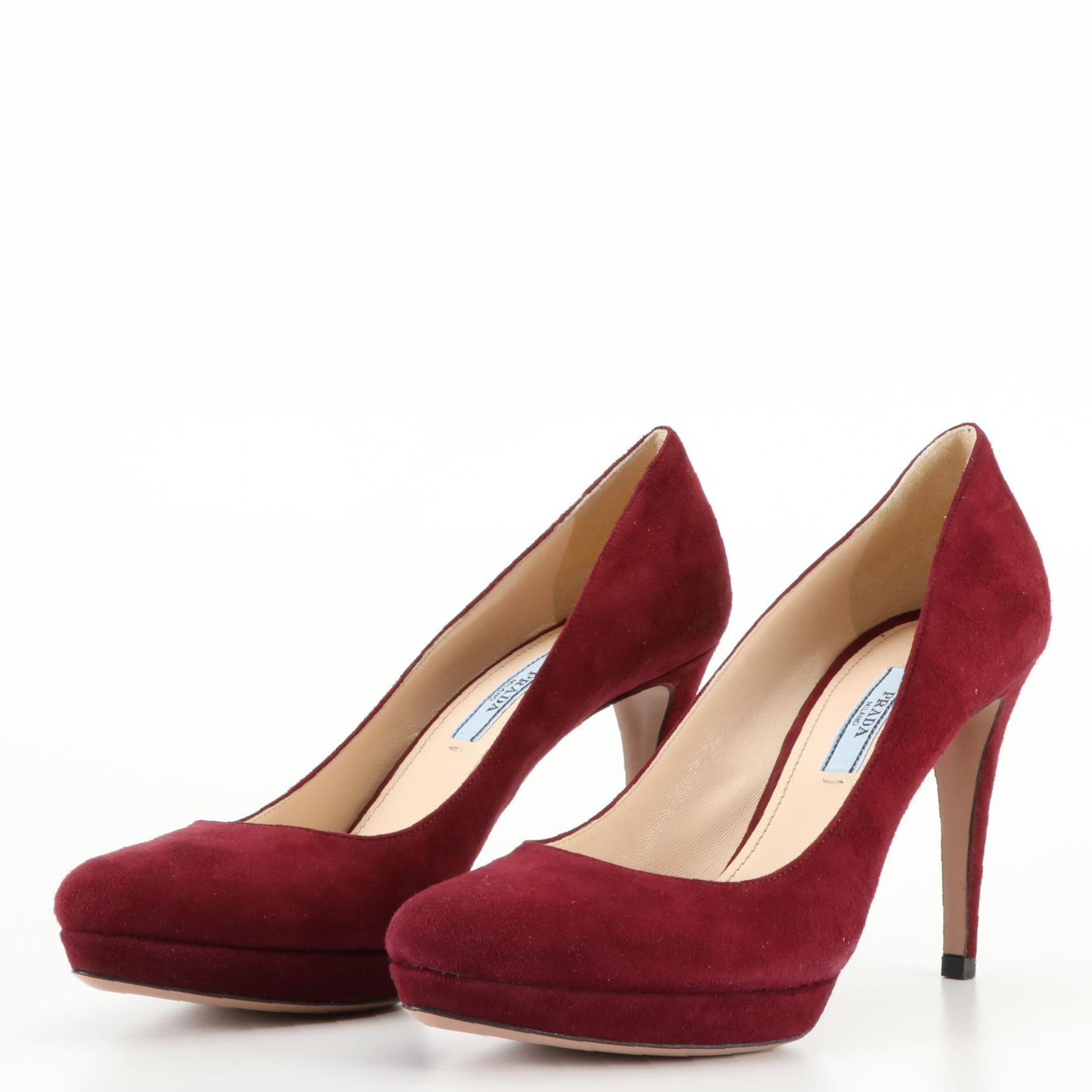 Prada Burgundy Suede Platform Pumps