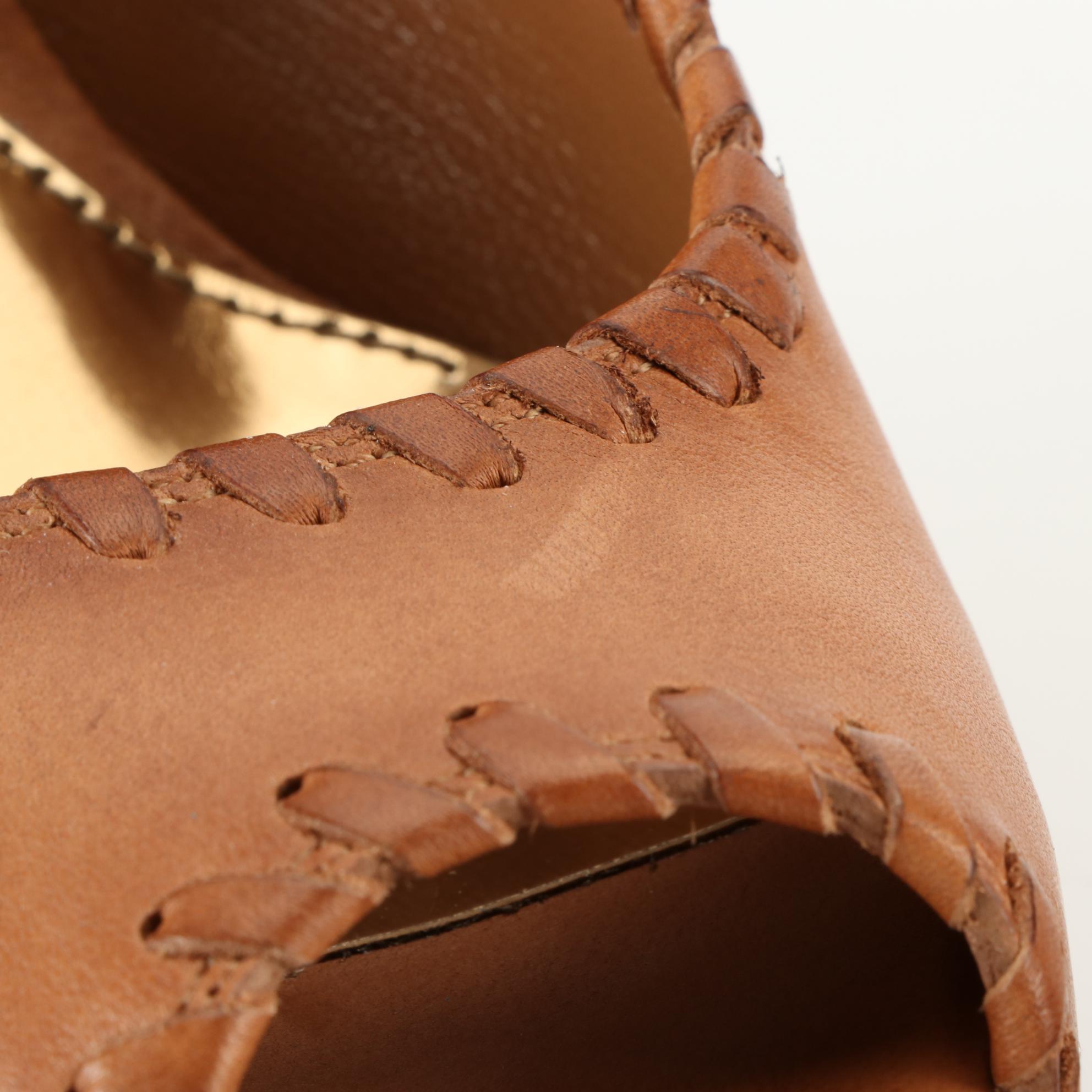 Gucci Sofia Peep-Toe Platform Pumps in Brown Leather with Whipstitch Trim