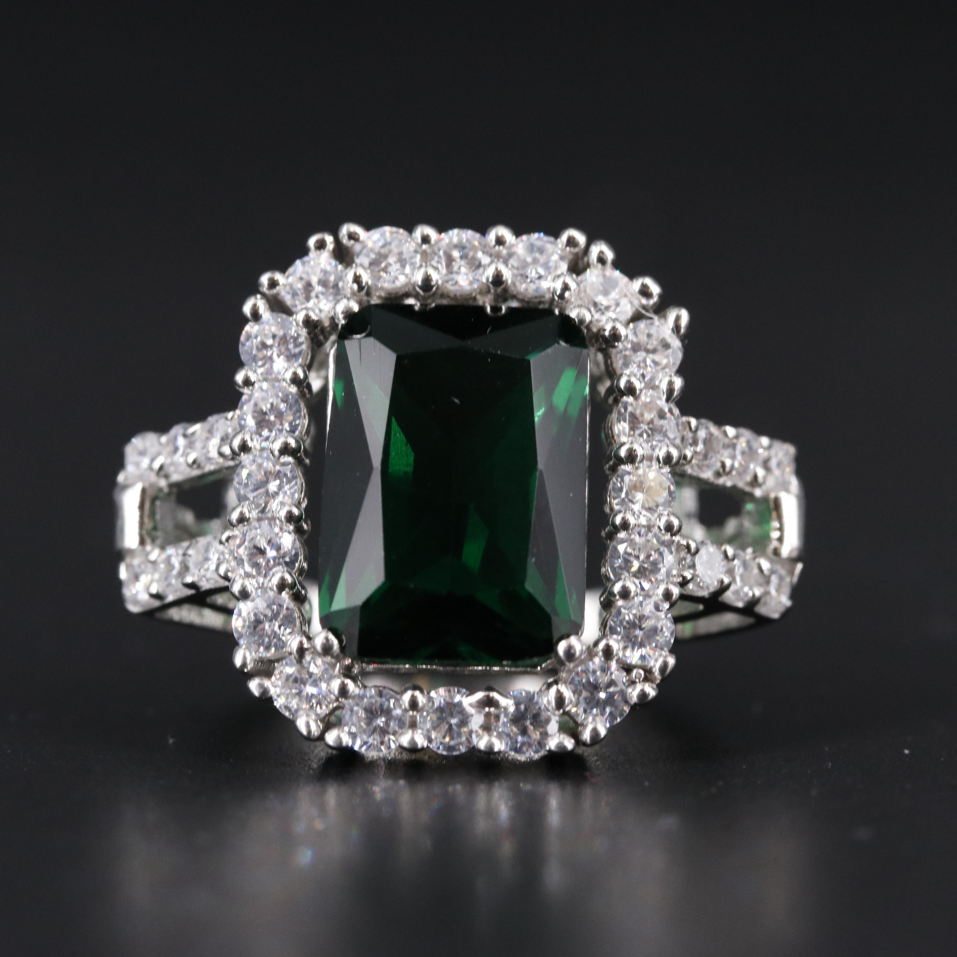 Sterling Silver Emerald and Cubic Zirconia Ring