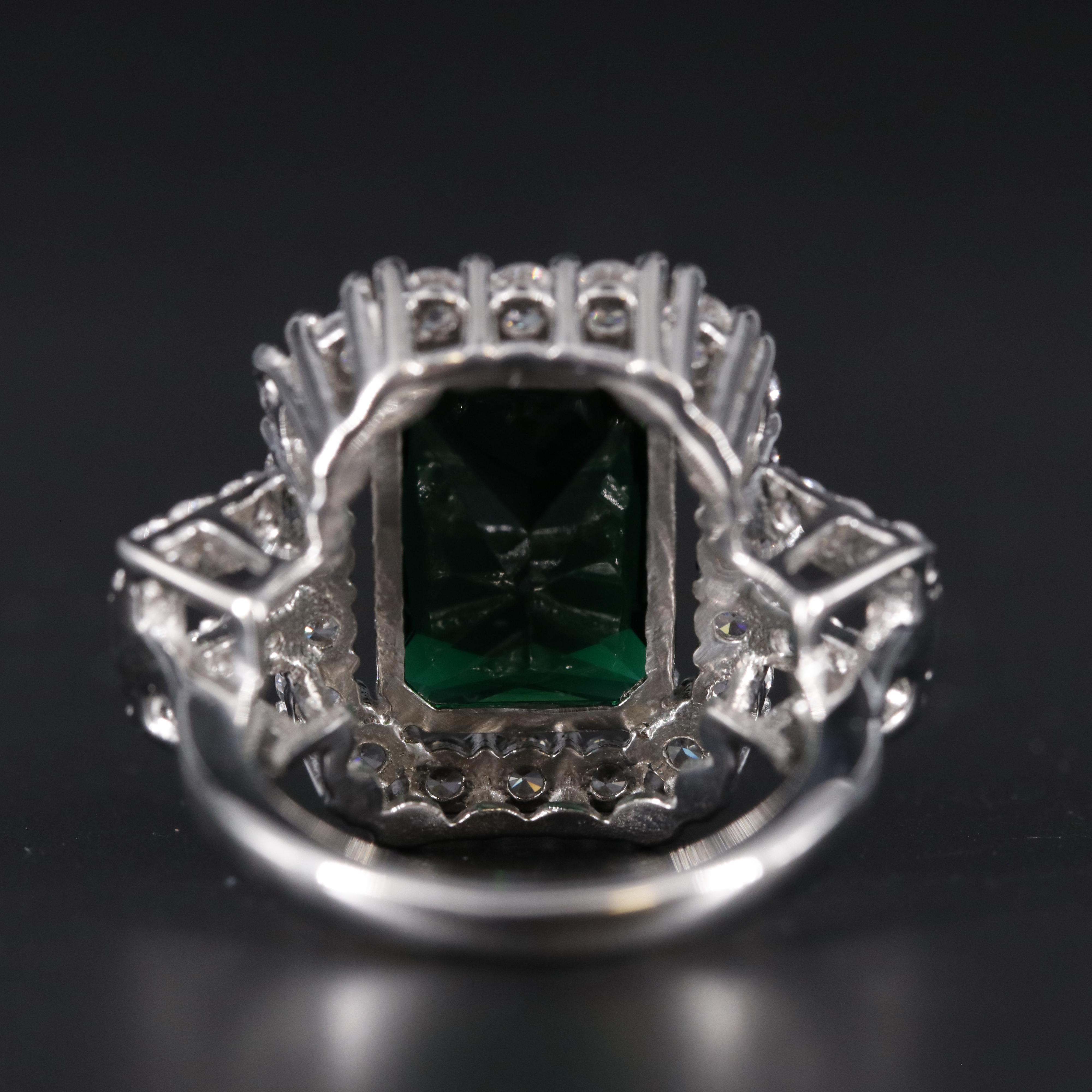 Sterling Silver Emerald and Cubic Zirconia Ring