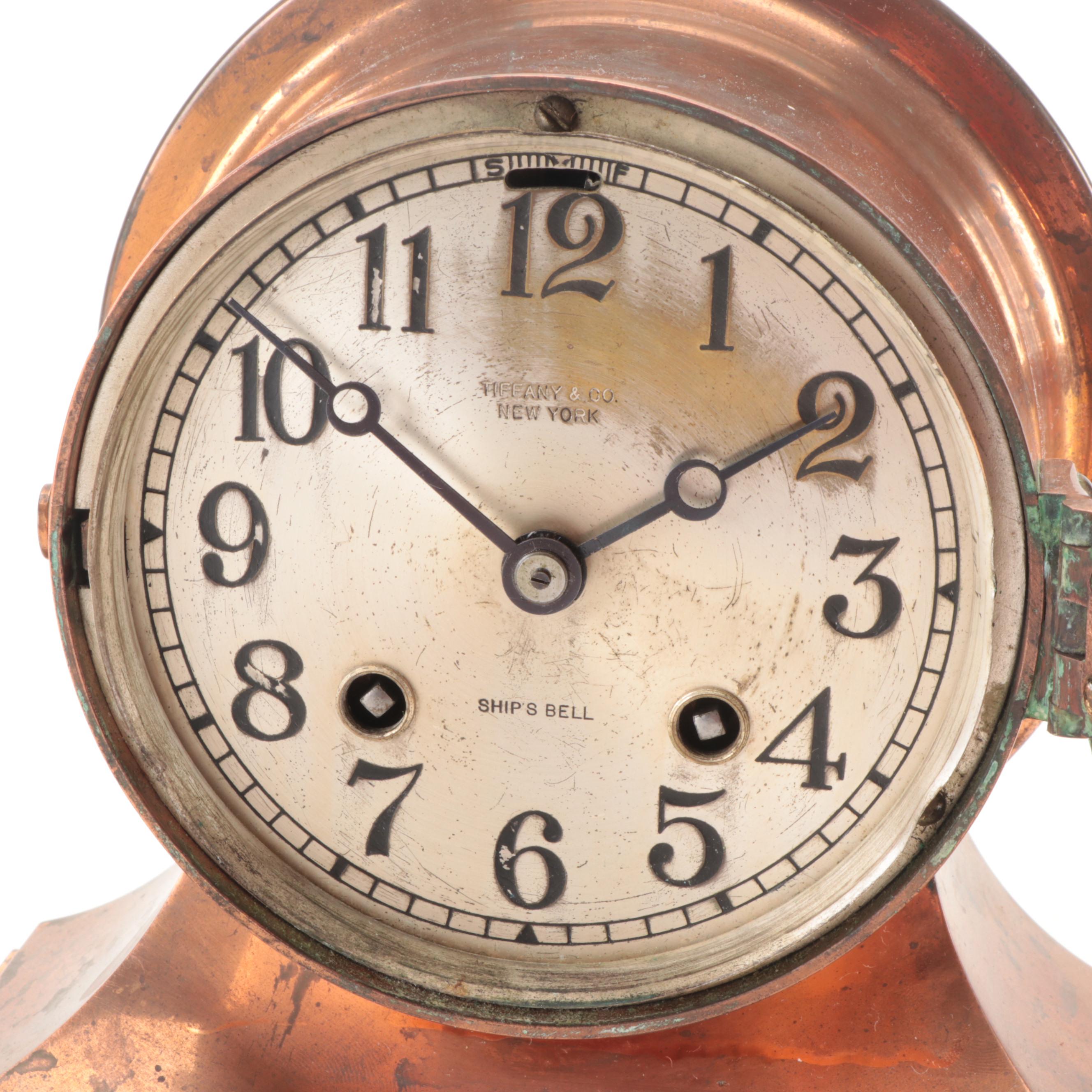 Tiffany & Co. Copper Ship's Bell Mantel Clock, Early 20th Century