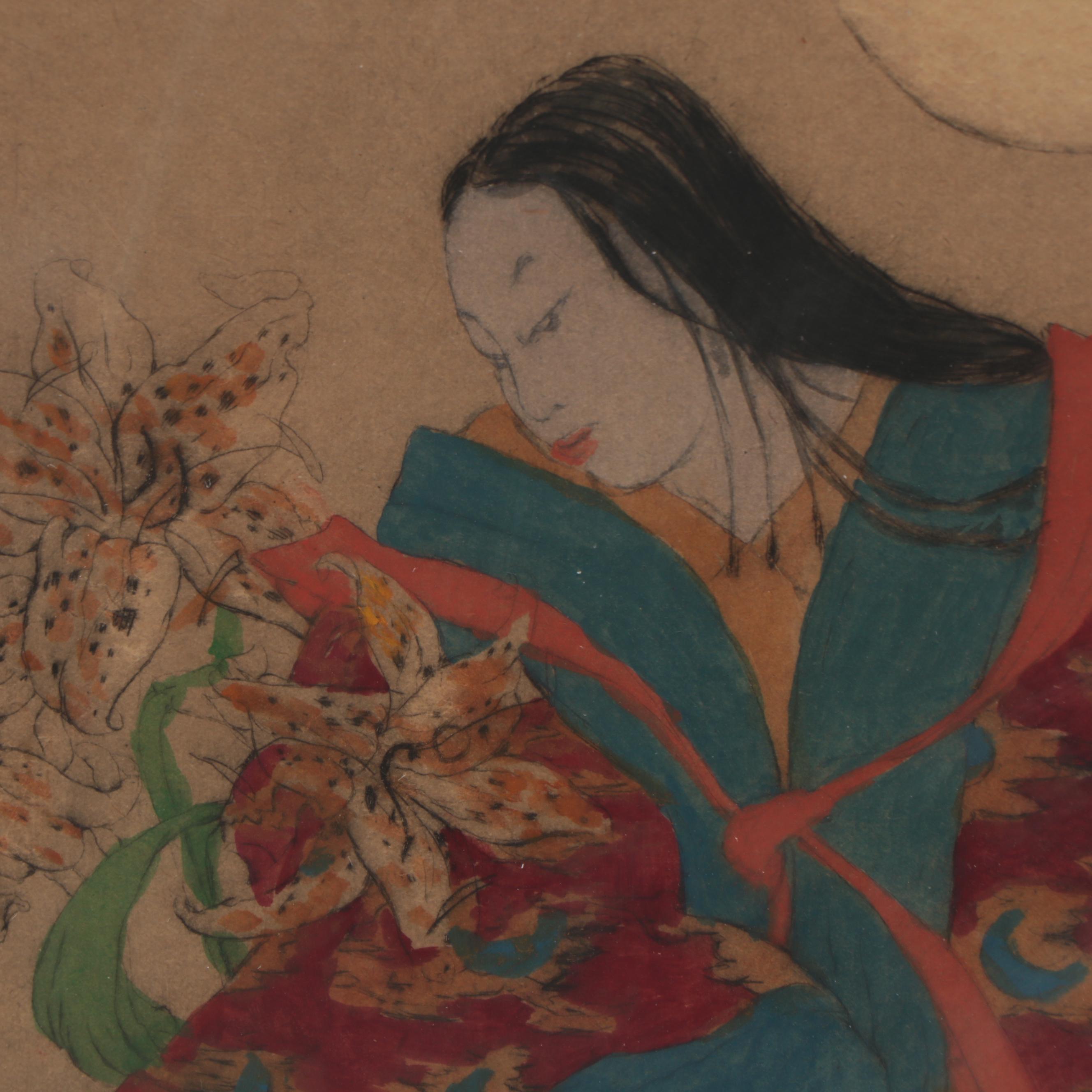 Elyse Lord Hand-Colored Etching With Drypoint "Moonlight," Circa 1920