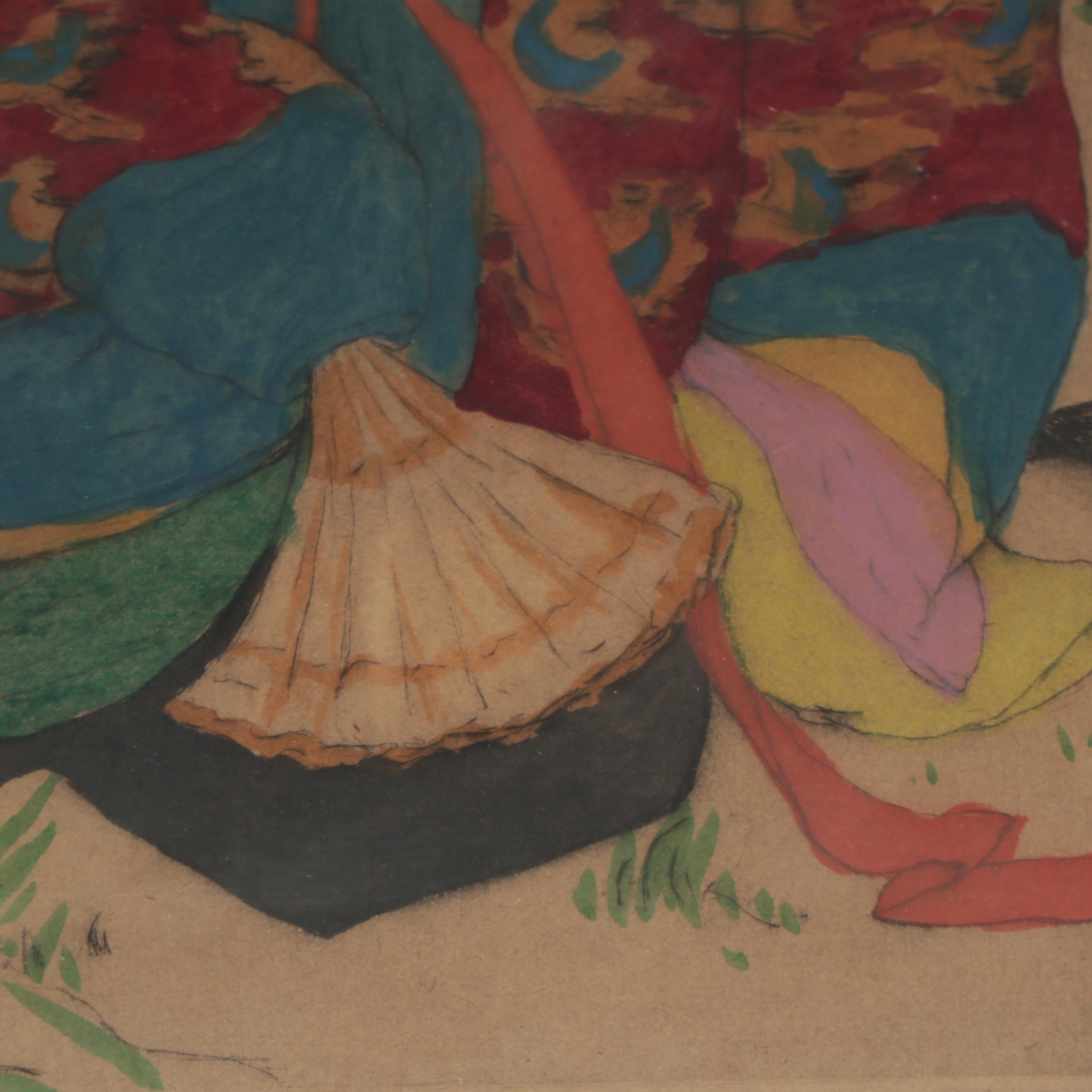 Elyse Lord Hand-Colored Etching With Drypoint "Moonlight," Circa 1920