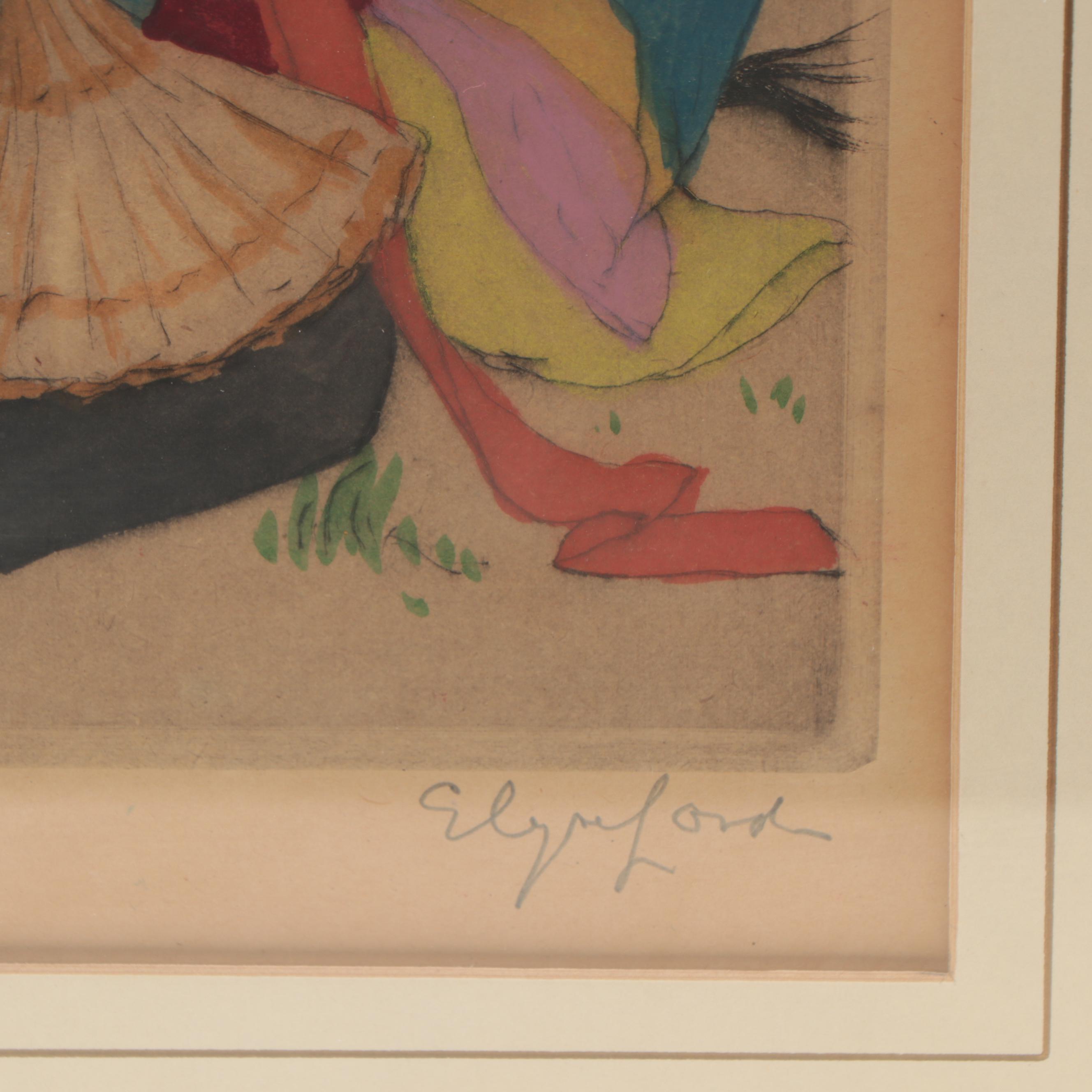 Elyse Lord Hand-Colored Etching With Drypoint "Moonlight," Circa 1920