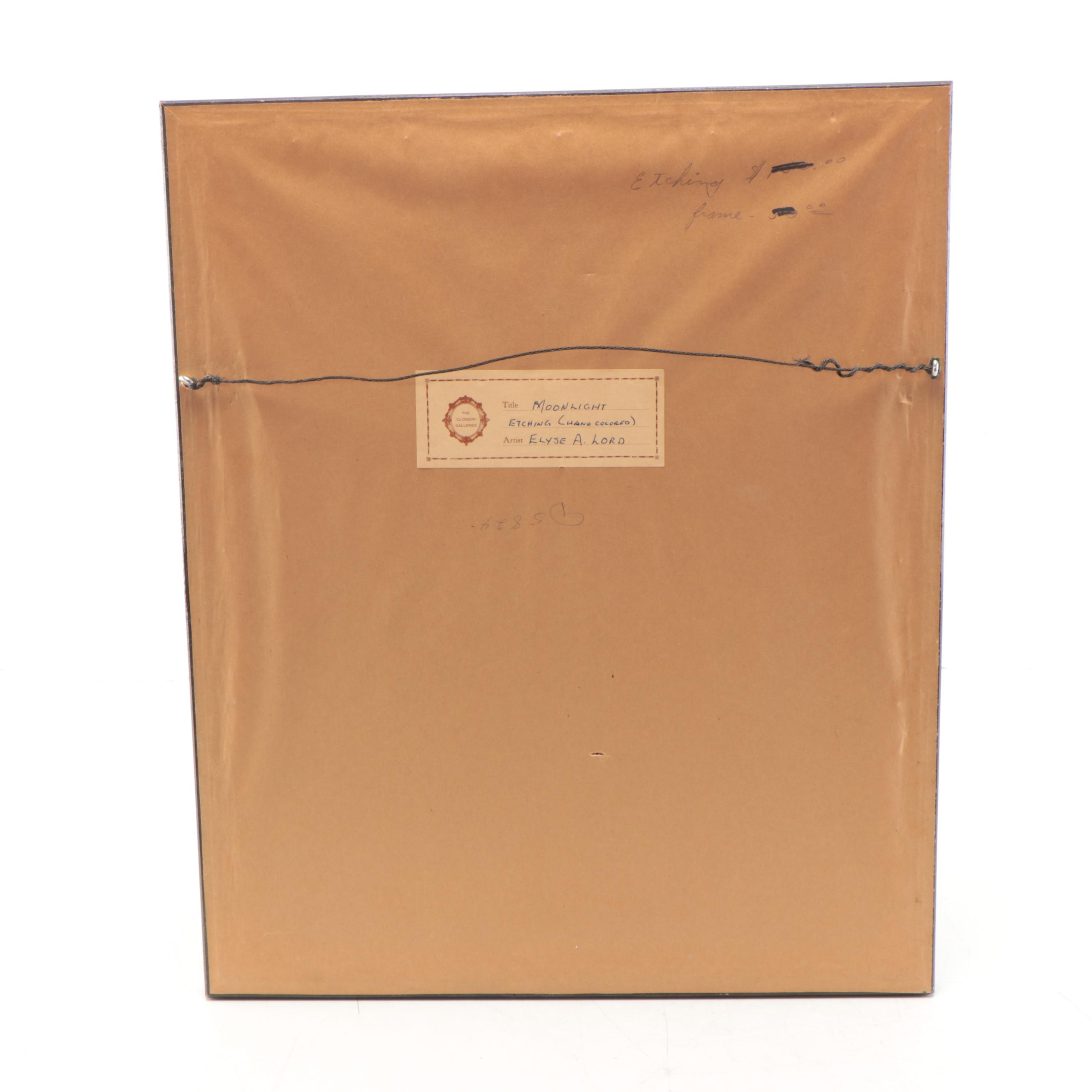 Elyse Lord Hand-Colored Etching With Drypoint "Moonlight," Circa 1920