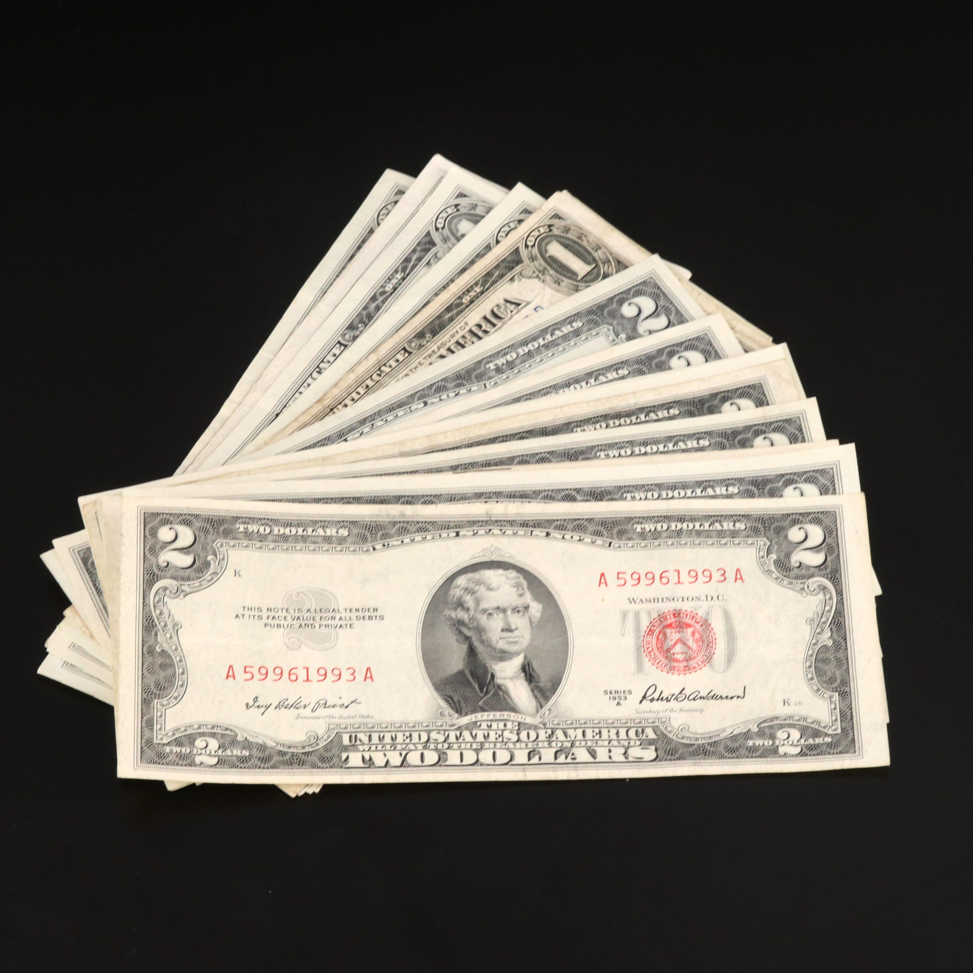 Nineteen Vintage U.S. Currency Banknotes